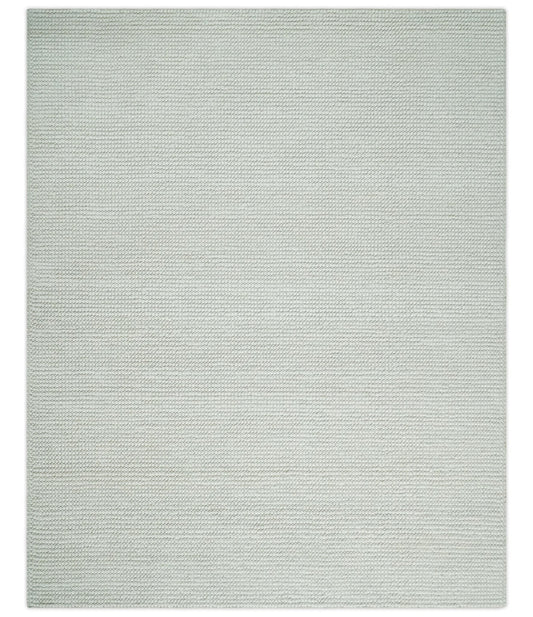 5x8 and 8x10 Solid Ivory Chunky Handwoven Wool Area Rug, Layering Rug | TRD2380