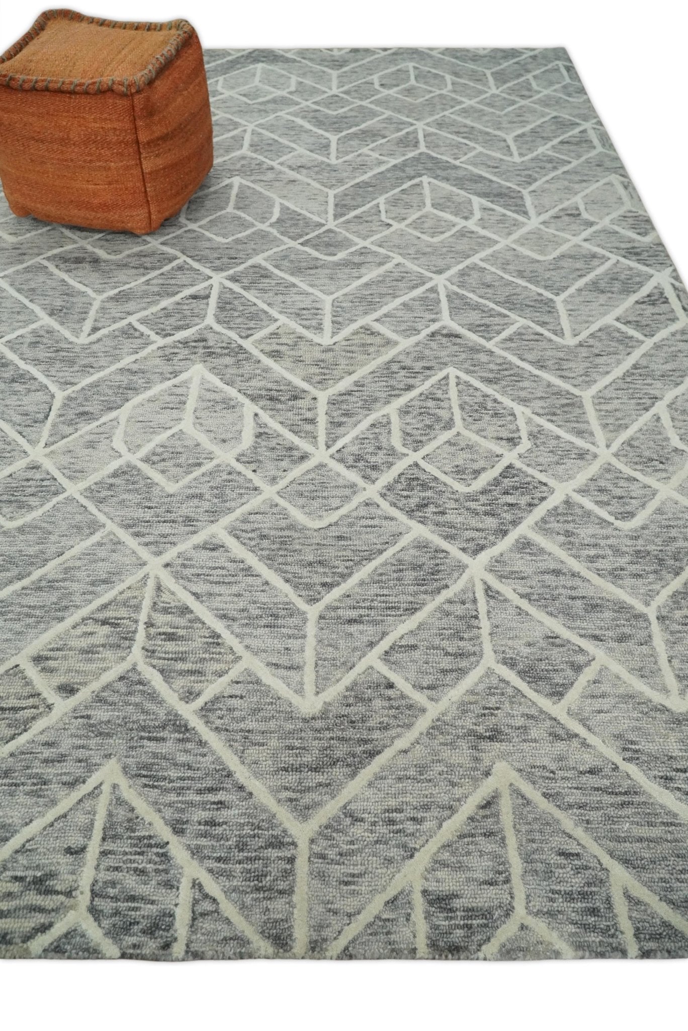 2.6x8, 6x6, 5x8, 6x9 and 8x11 Brown and Beige Hand Tufted Modern Geometric Wool Area Rug | TRD6373B