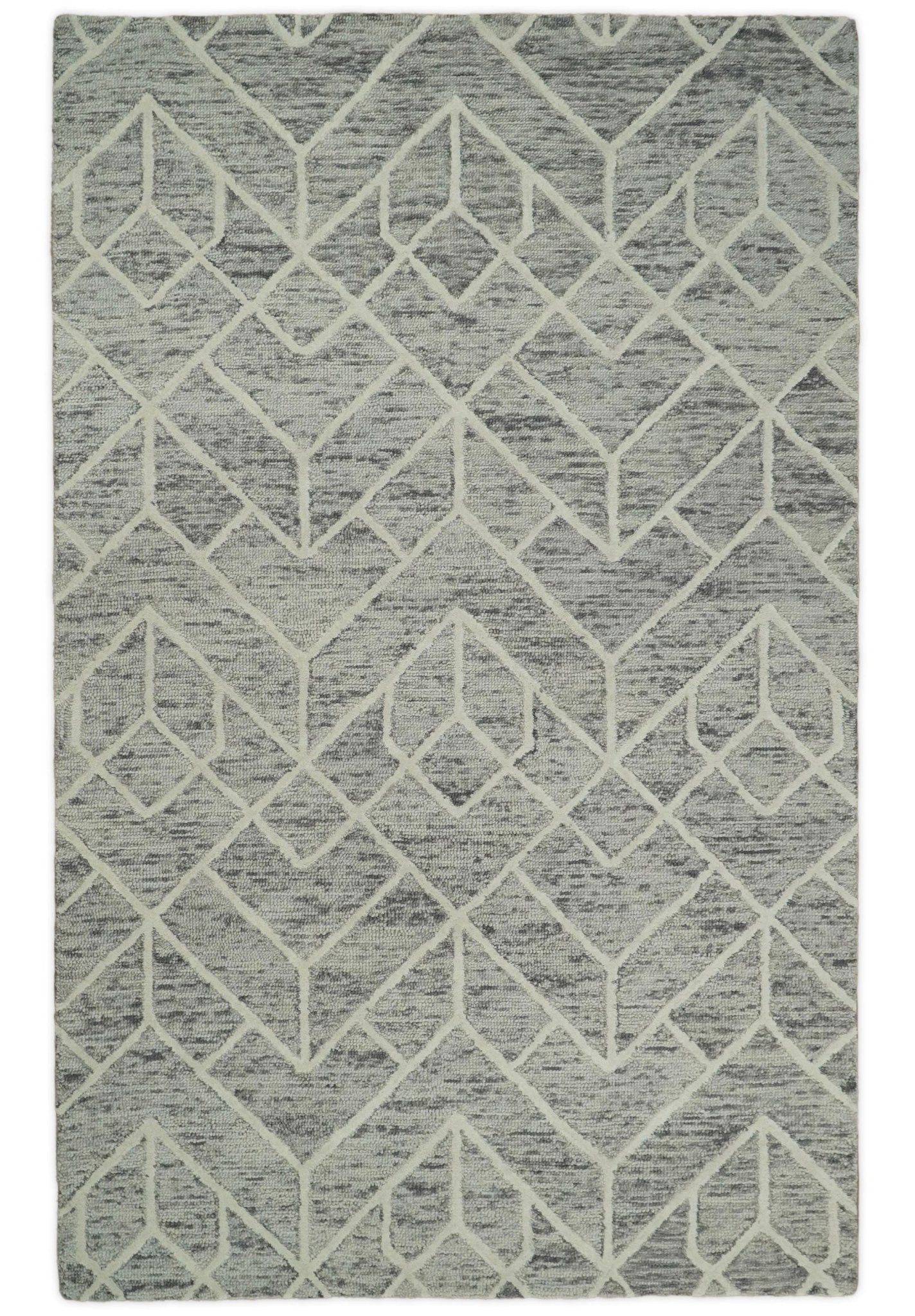 2.6x8, 6x6, 5x8, 6x9 and 8x11 Brown and Beige Hand Tufted Modern Geometric Wool Area Rug | TRD6373B