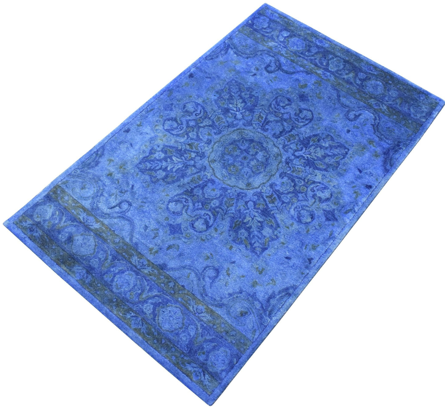 3x5, 5x8 Blue Handmade Overdyed Tone on Tone Wool Area Rug | TUF10