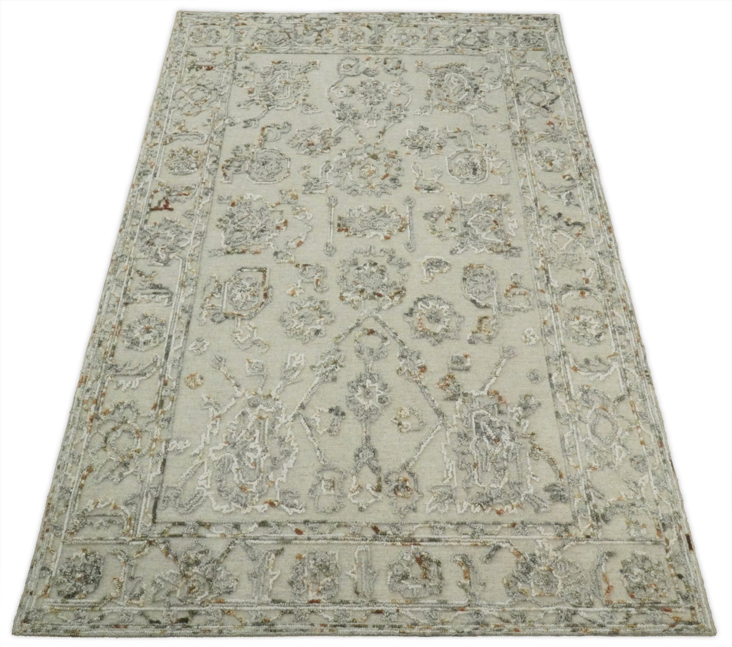 5x8 Hand Hooked Beige and Silver Wool Textured Loop Area Rug | GAR2