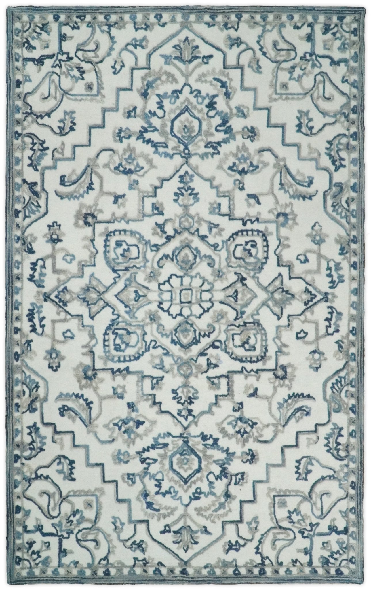 5x8 Hand Hooked Blue and Silver Wool Textured Loop Area Rug | GAR1