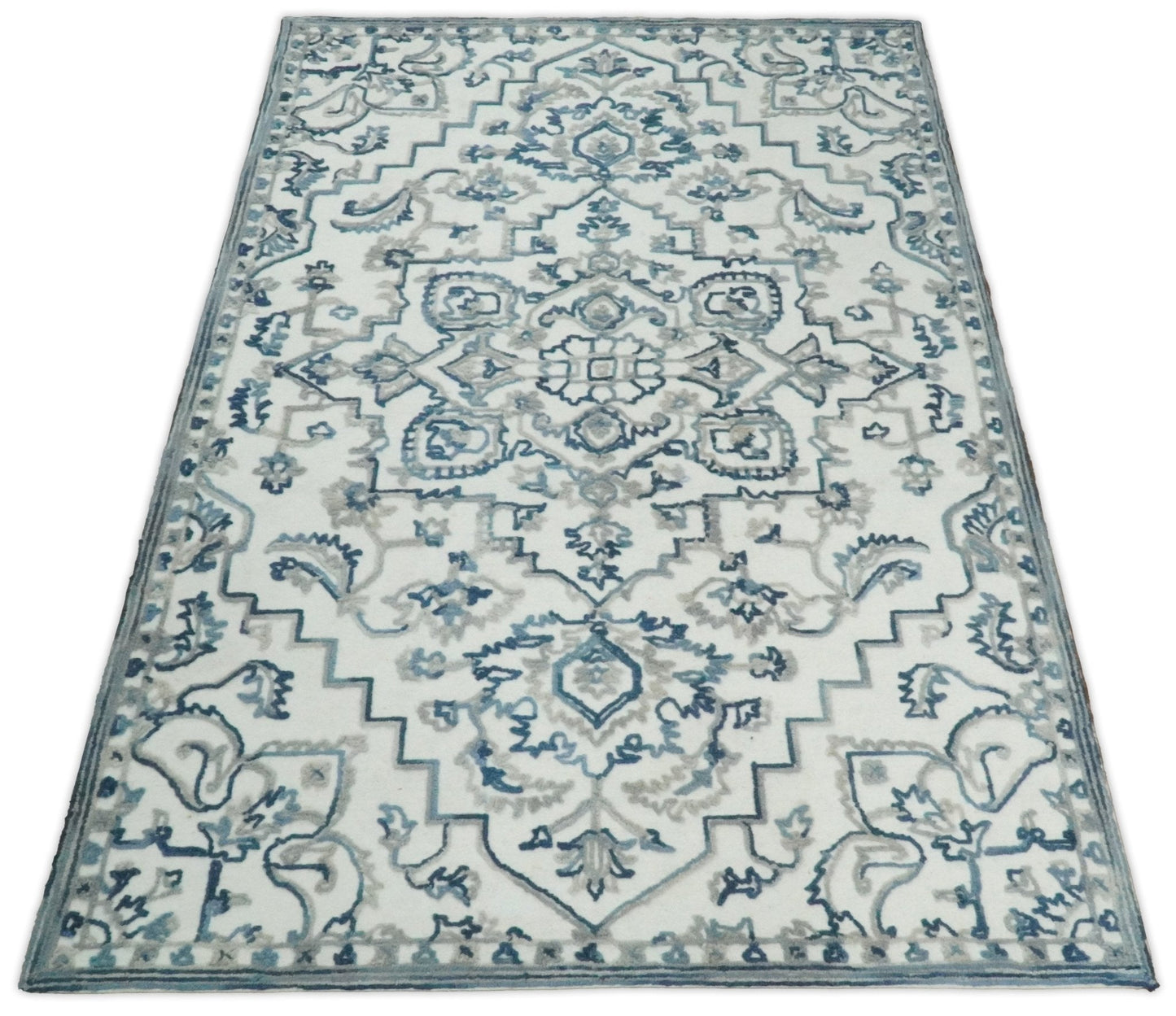 5x8 Hand Hooked Blue and Silver Wool Textured Loop Area Rug | GAR1