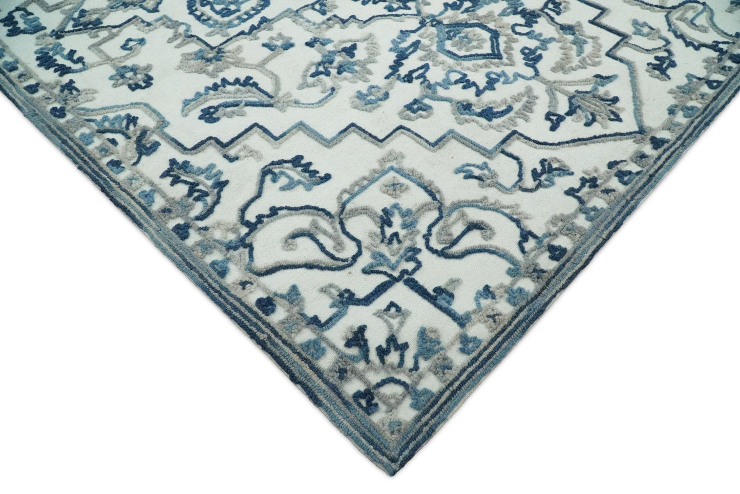 5x8 Hand Hooked Blue and Silver Wool Textured Loop Area Rug | GAR1