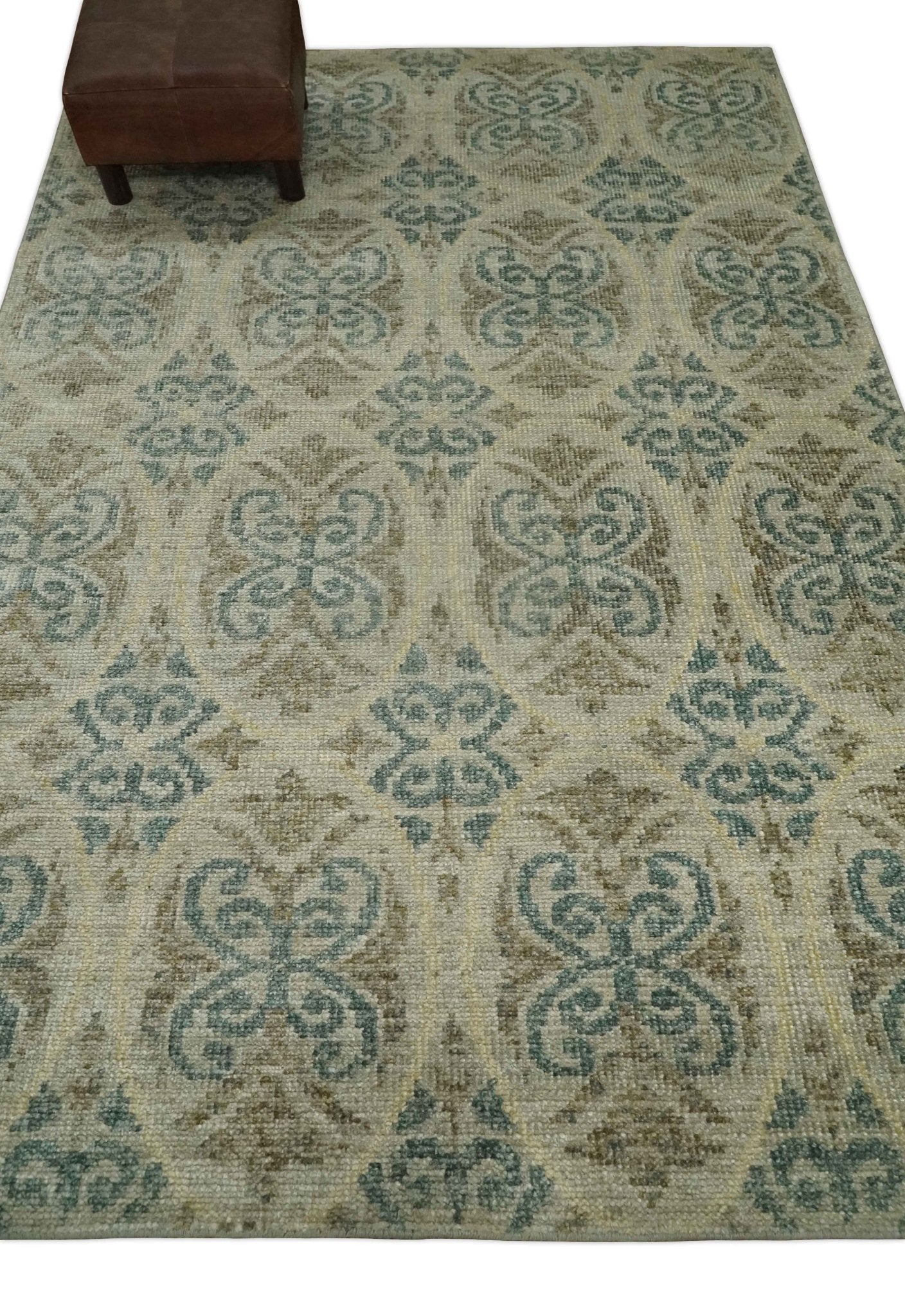 5x8 Hand Knotted Beige, Blue and Camel Modern Persian Style Contemporary Bamboo Silk Area Rug | OP71