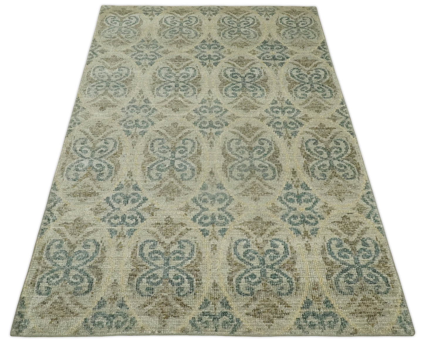 5x8 Hand Knotted Beige, Blue and Camel Modern Persian Style Contemporary Bamboo Silk Area Rug | OP71