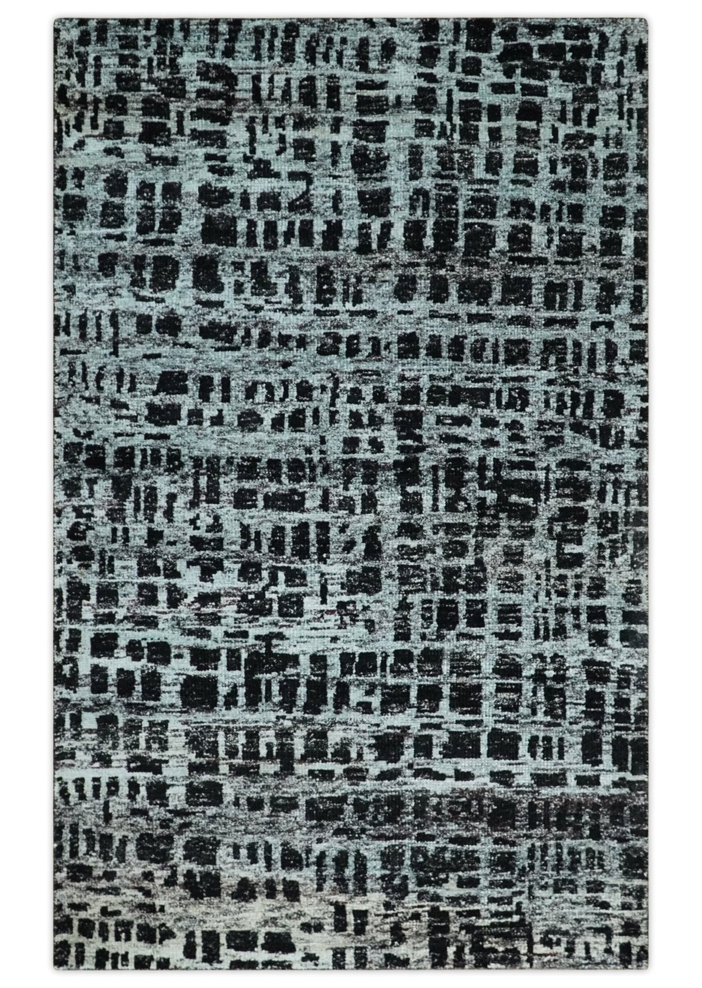 5x8 Hand Knotted Black and Silver Modern Abstract Contemporary Recycled Silk Area Rug | OP120