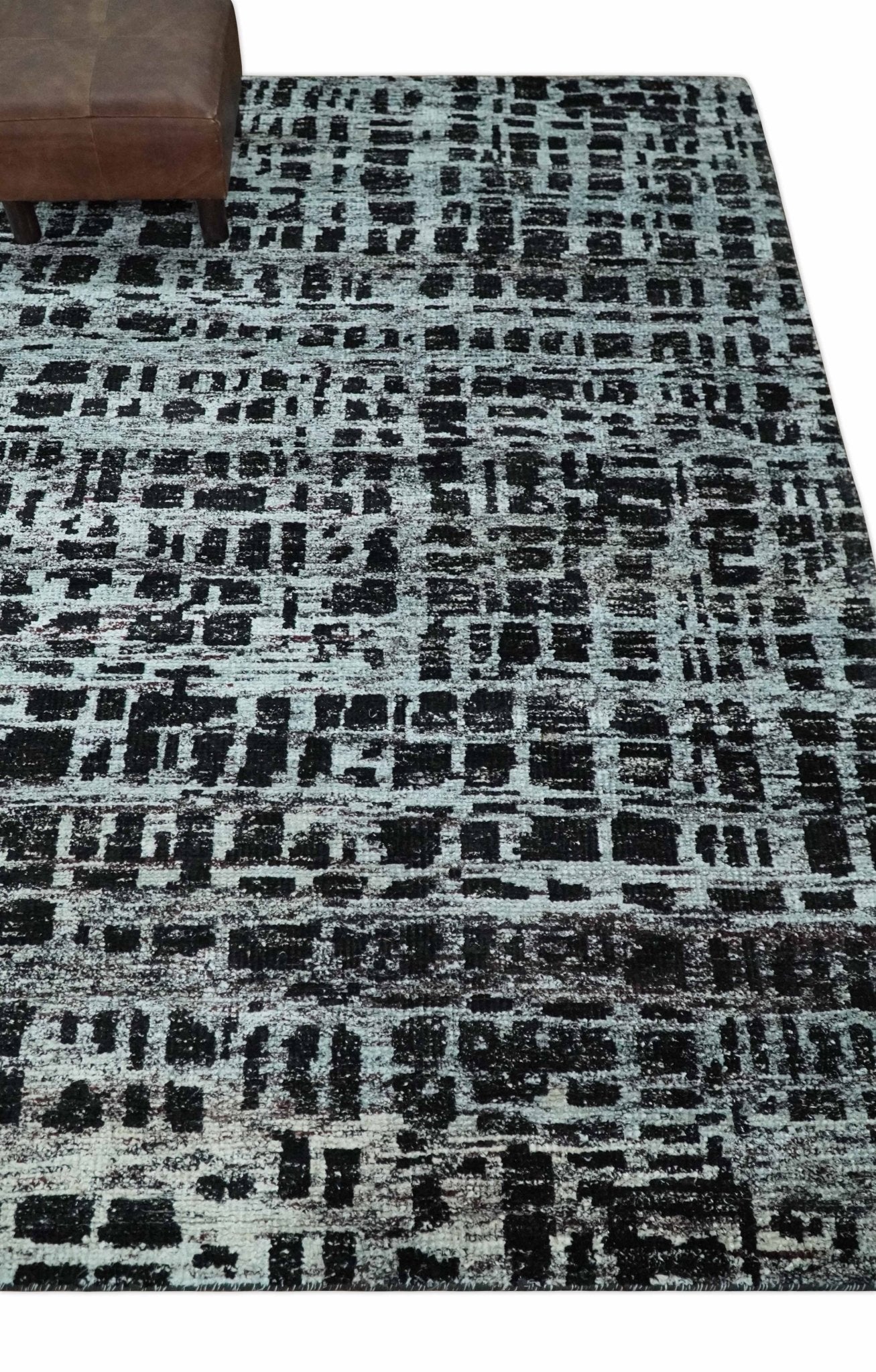 5x8 Hand Knotted Black and Silver Modern Abstract Contemporary Recycled Silk Area Rug | OP120