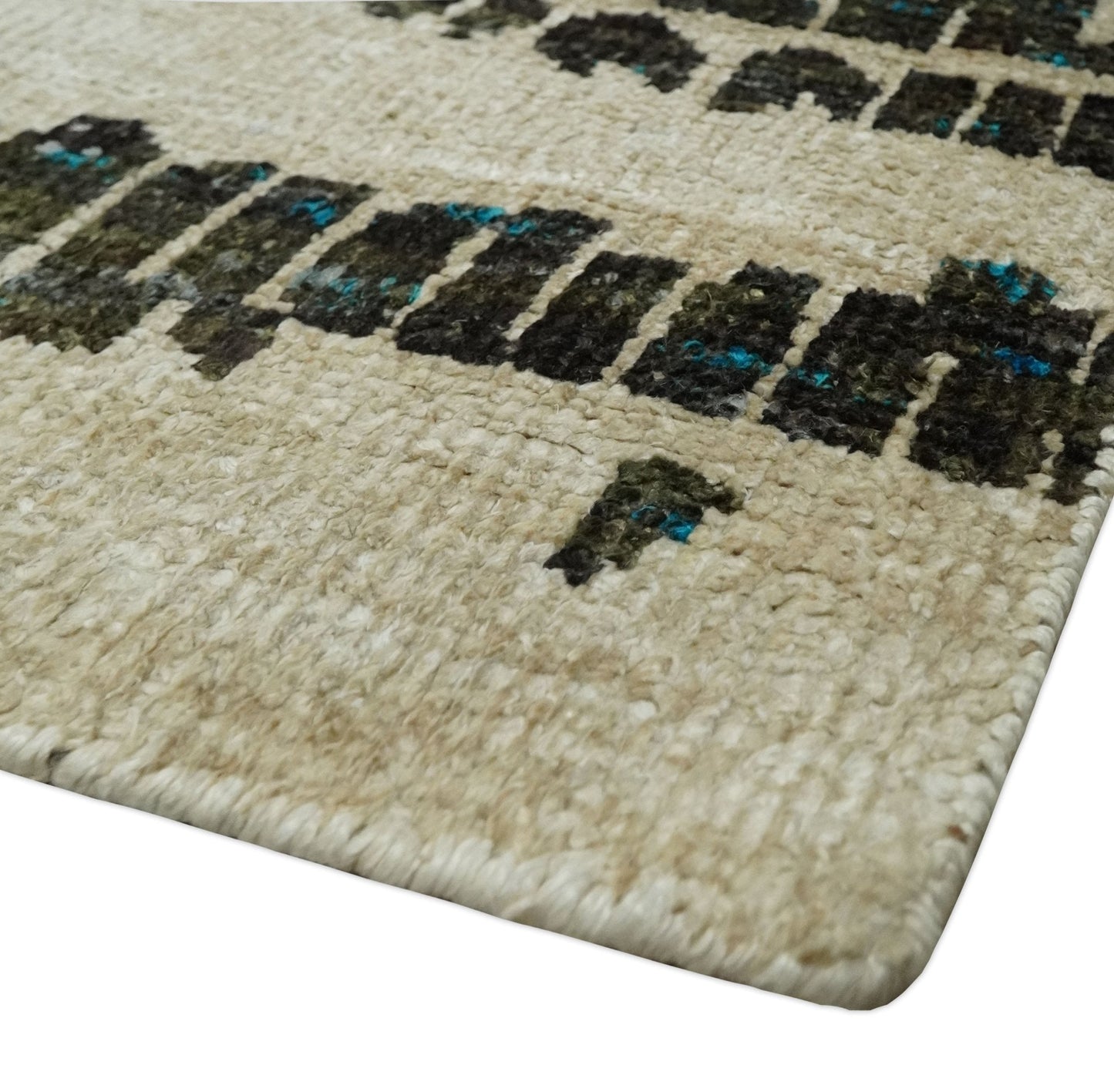 5x8 Hand Knotted Ivory and Brown Modern Abstract Contemporary Recycled Silk Area Rug | OP105