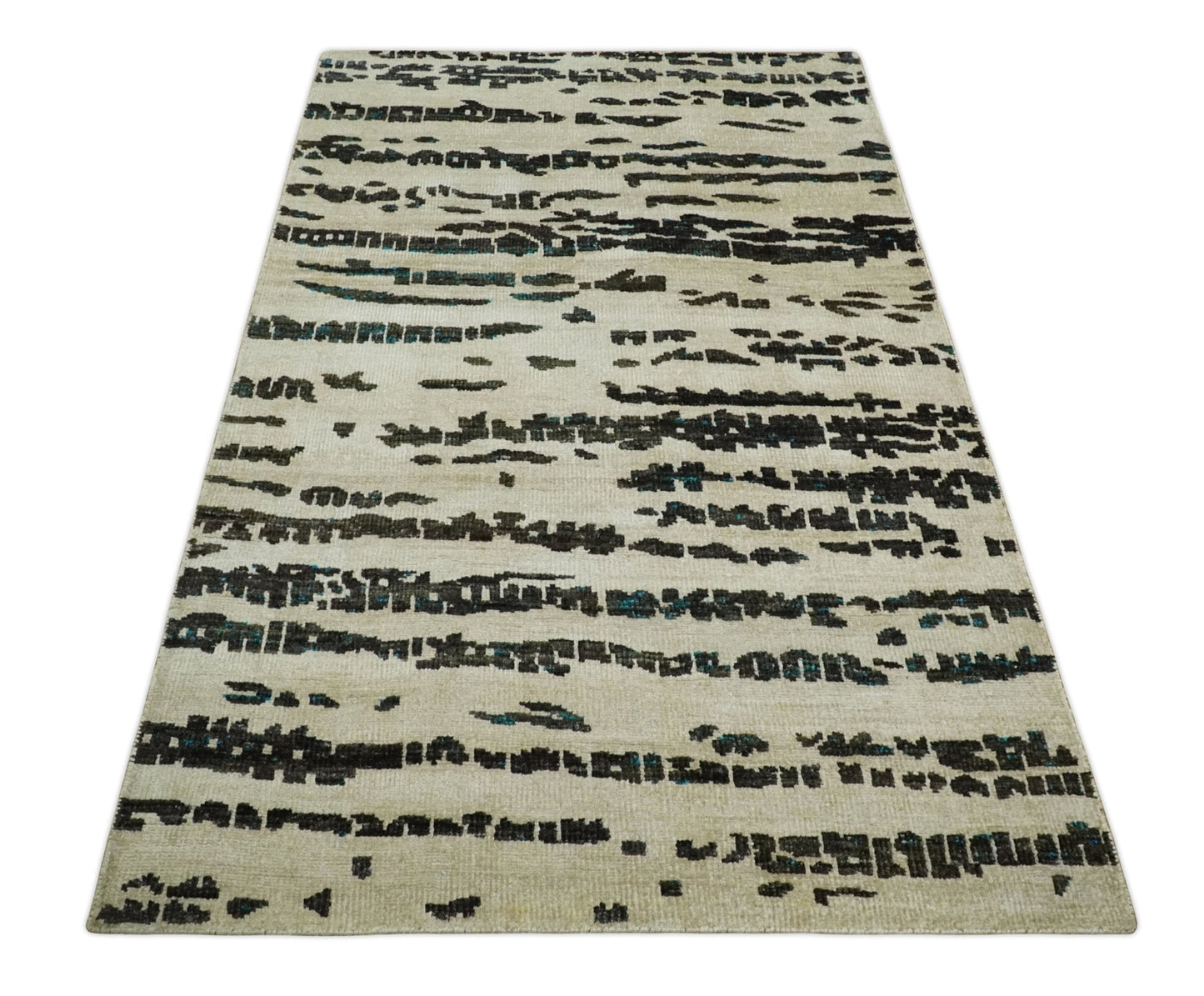 5x8 Hand Knotted Ivory and Brown Modern Abstract Contemporary Recycled Silk Area Rug | OP105