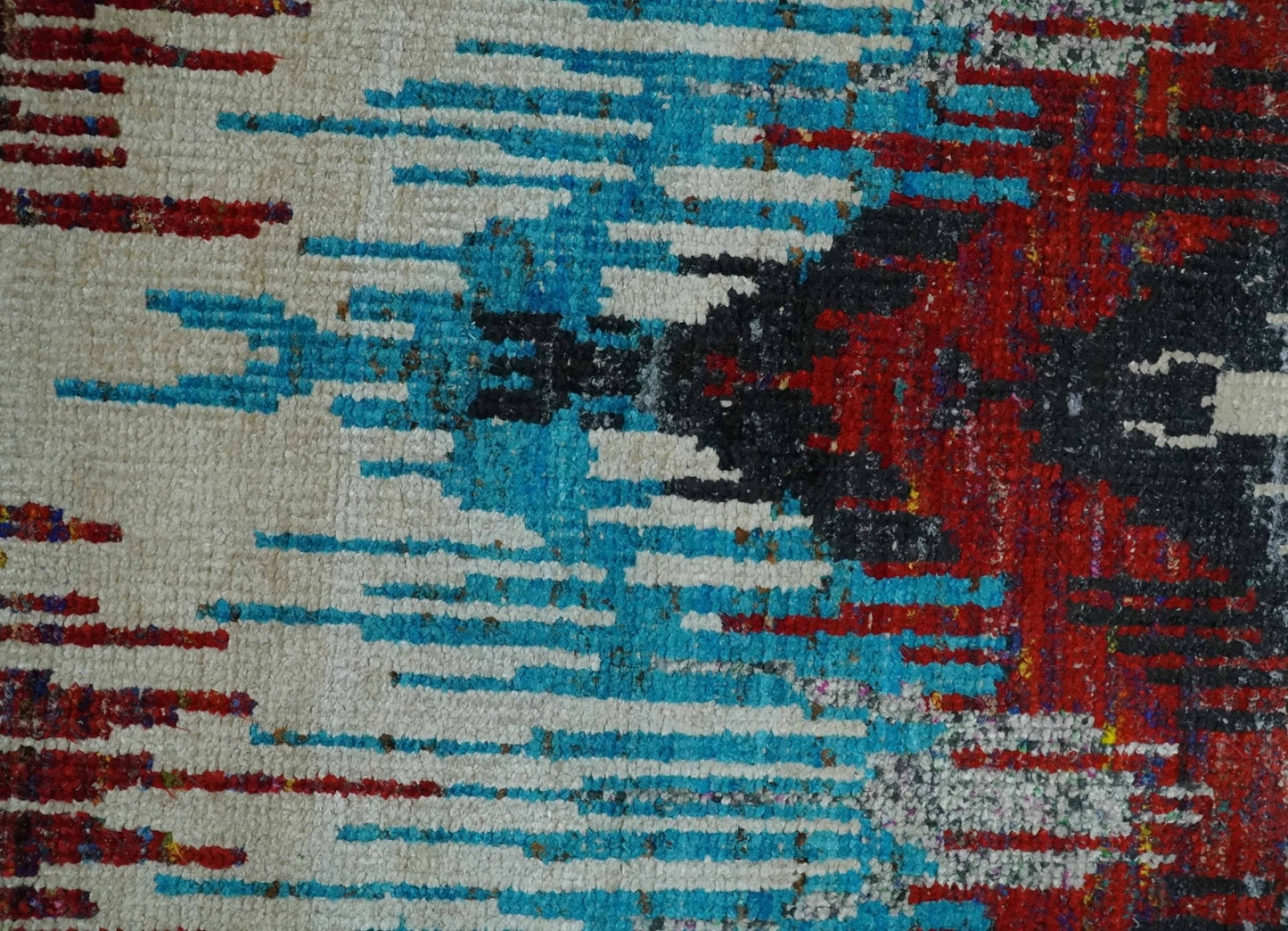 5x8 Hand Knotted Ivory, Blue and Maroon Modern Abstract Contemporary Recycled Silk Area Rug | OP99