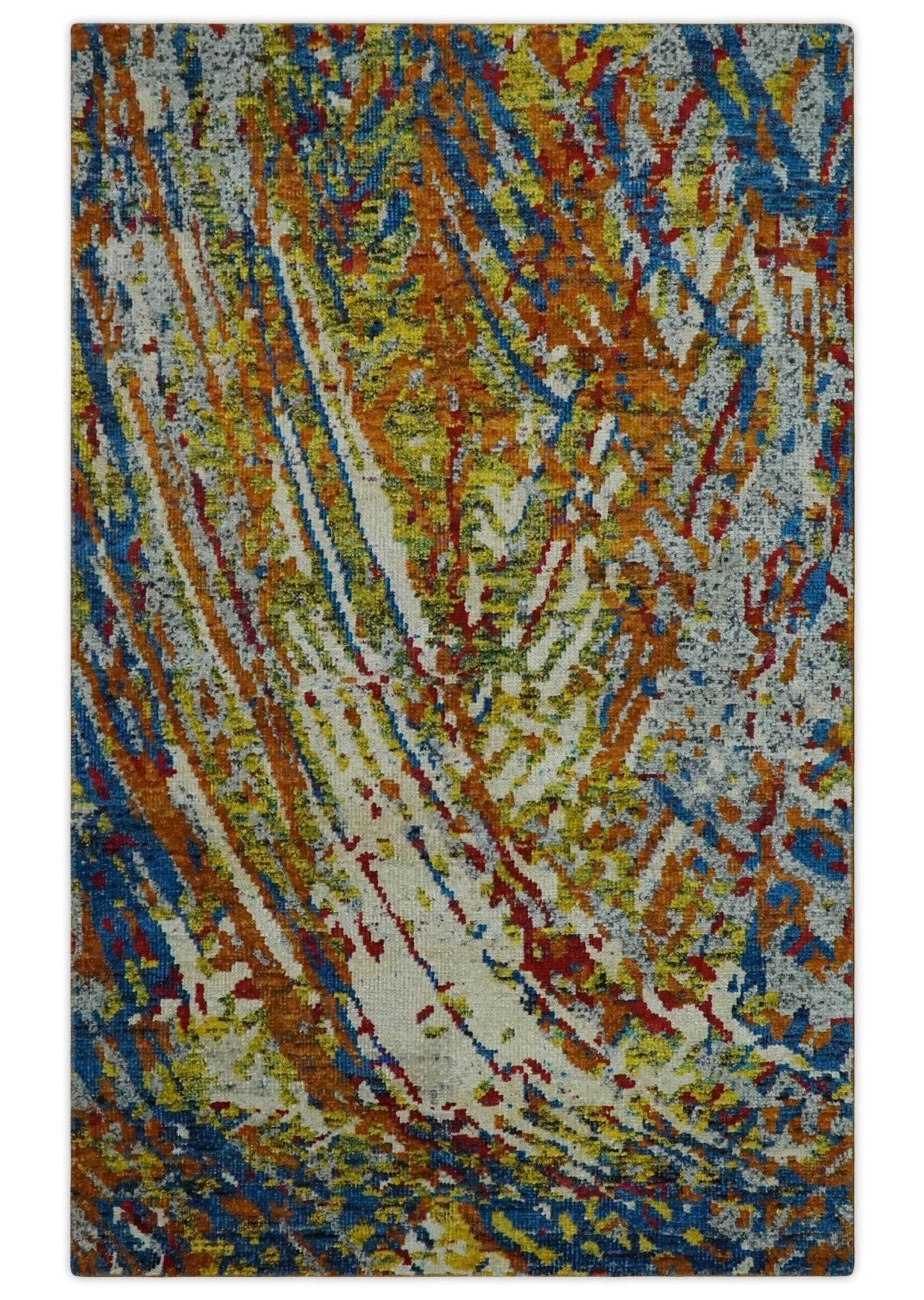 5x8 Hand Knotted Multicolor Modern Abstract Contemporary Recycled Silk Area Rug | OP111