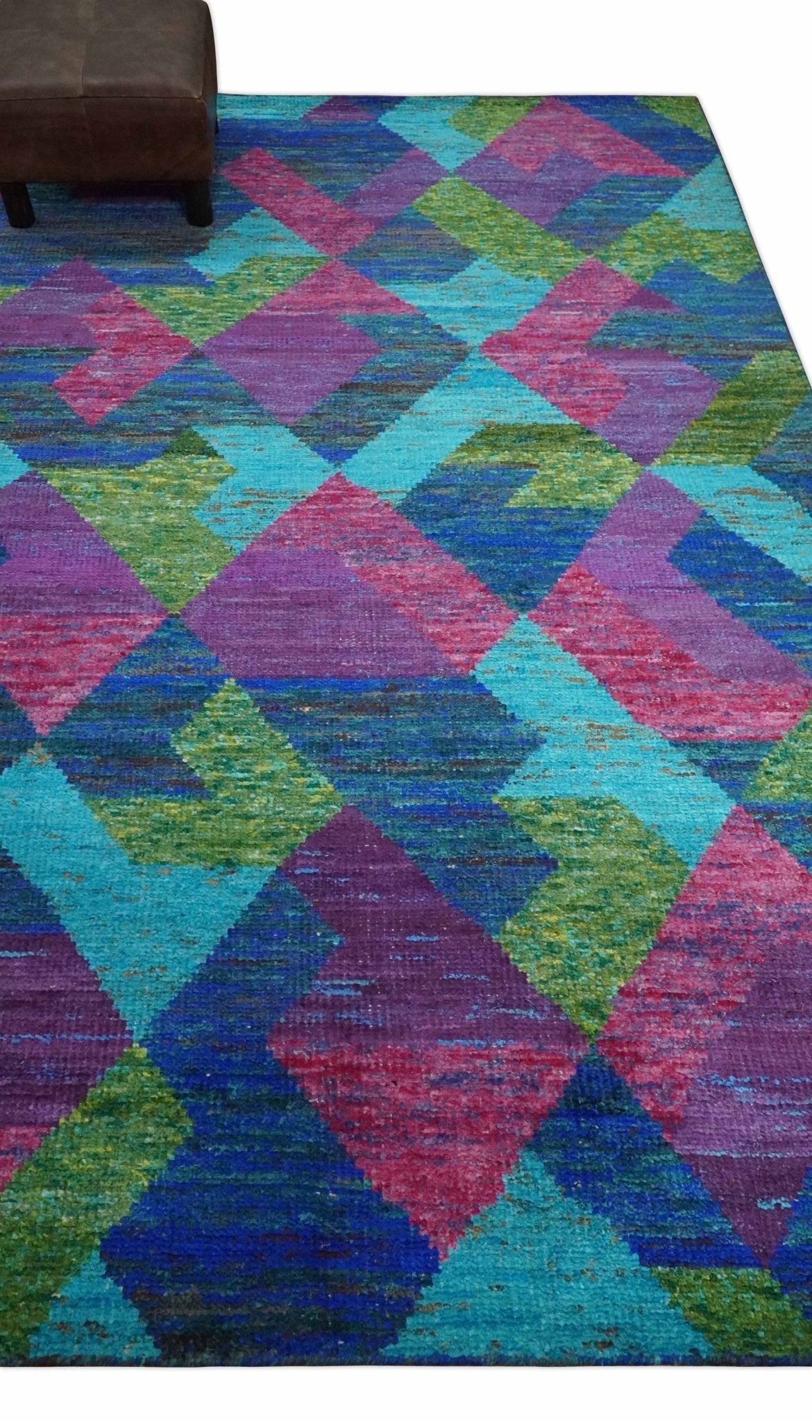 5x8 Hand Knotted Multicolor Modern Geometric Contemporary Recycled Silk Area Rug | OP78