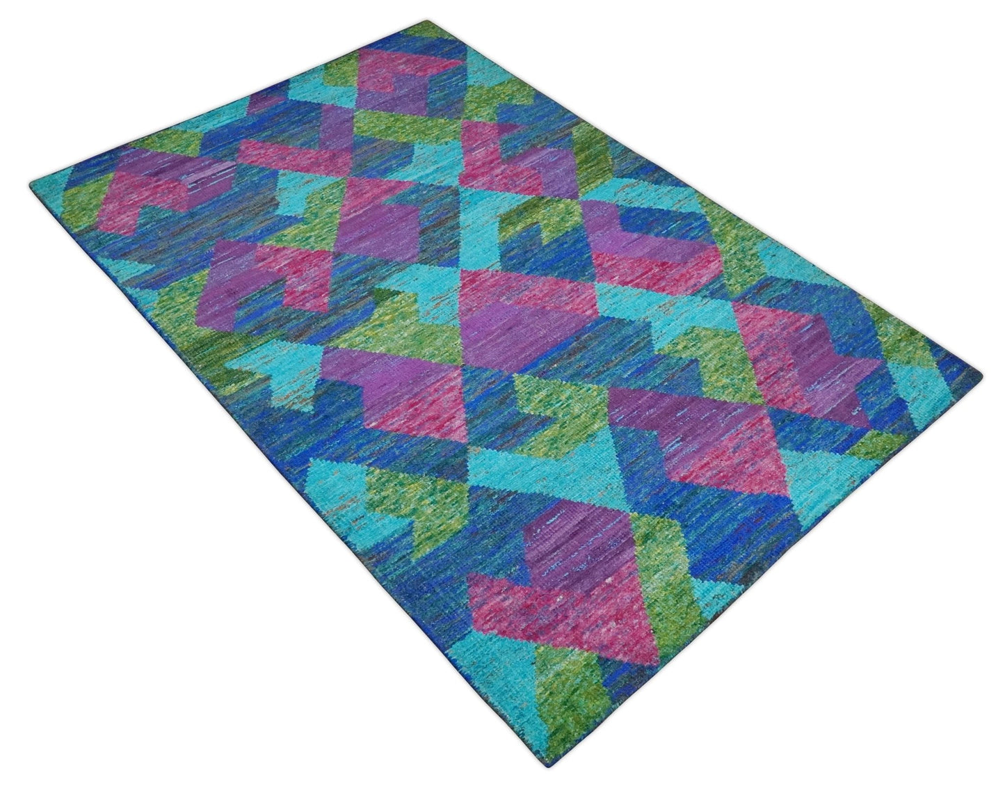 5x8 Hand Knotted Multicolor Modern Geometric Contemporary Recycled Silk Area Rug | OP78