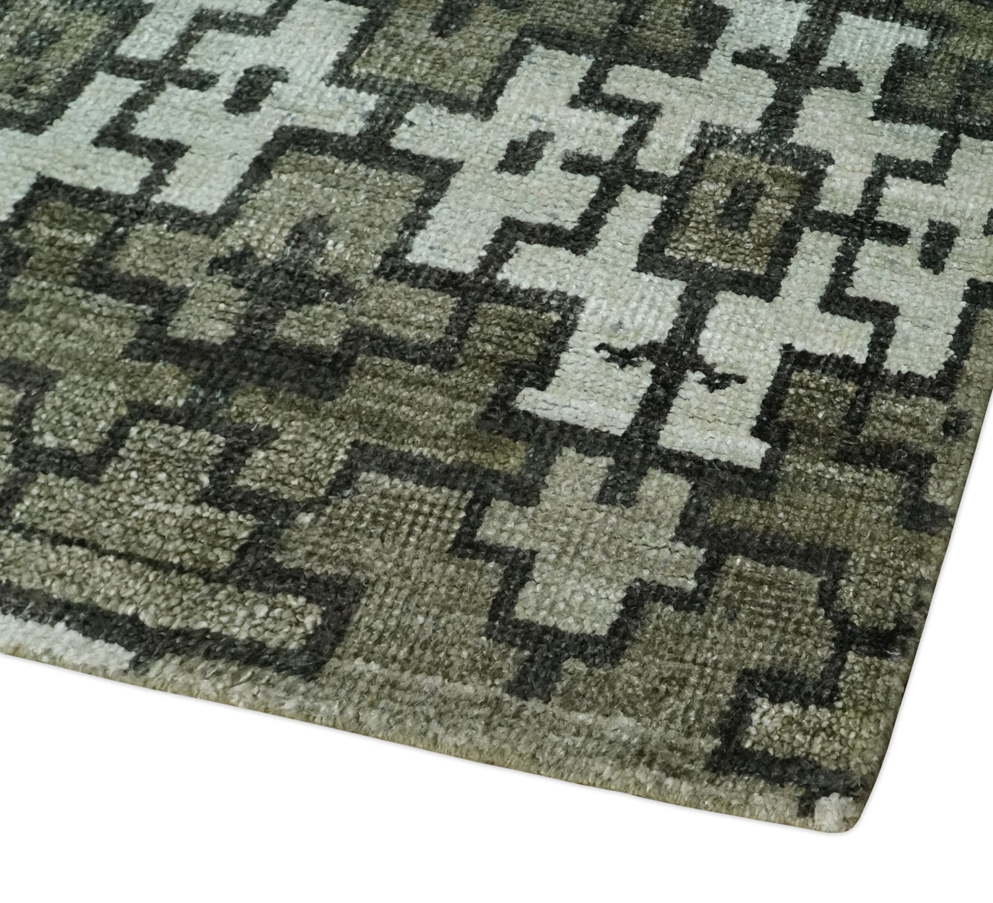 5x8 Hand Knotted Gray, Charcoal and Ivory Modern Contemporary Southwestern Tribal Trellis Recycled Silk Area Rug | OP124