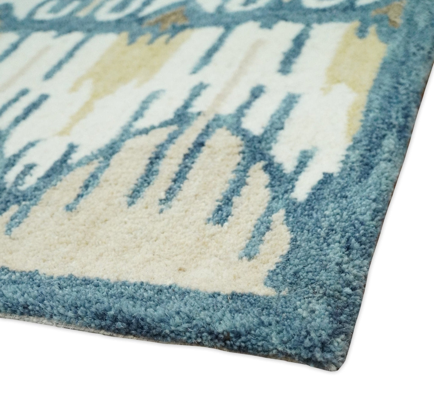 5x8 Hand Tufted Blue and Beige Modern Ikat Wool Area Rug | TRDMA37