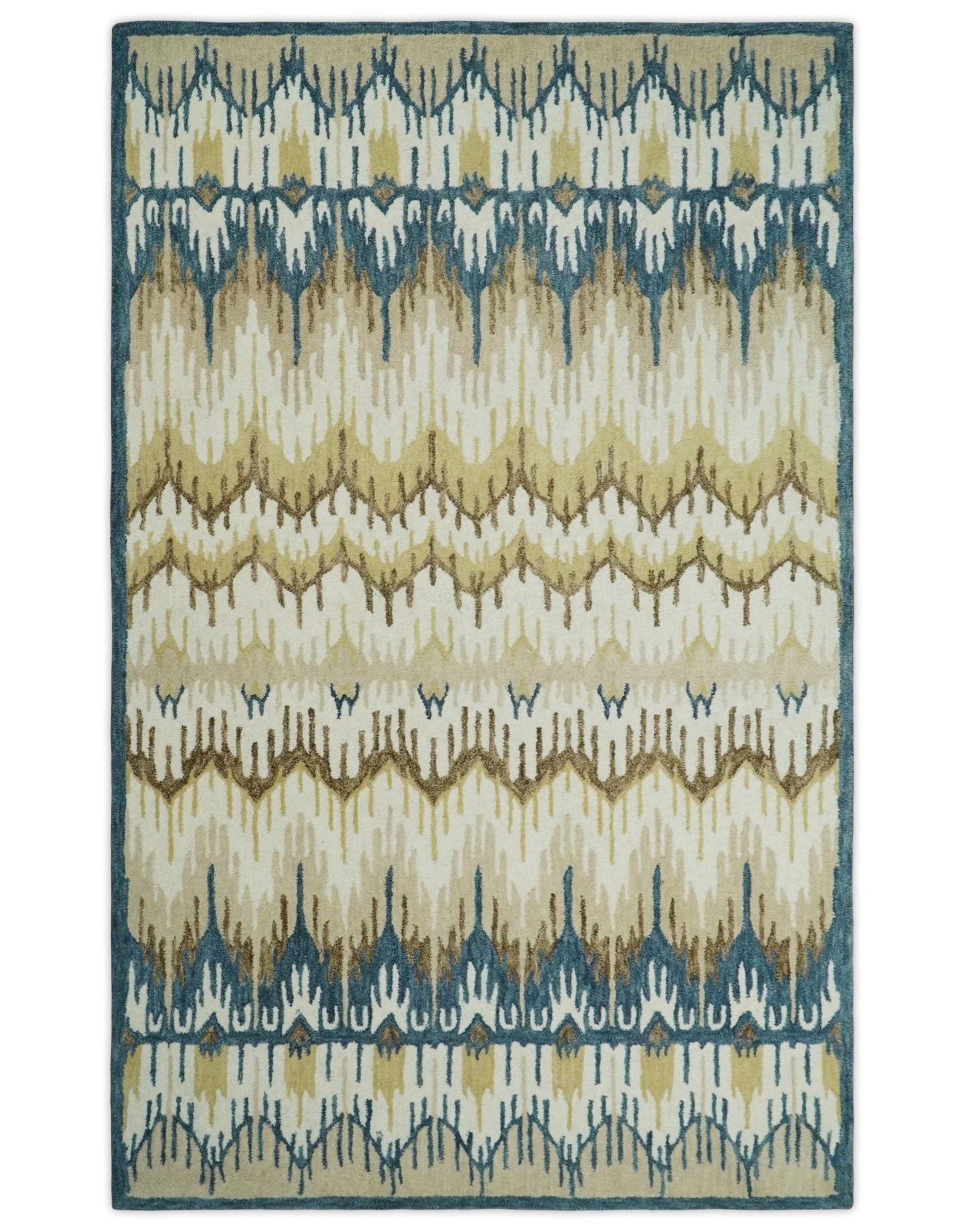 5x8 Hand Tufted Blue and Beige Modern Ikat Wool Area Rug | TRDMA37