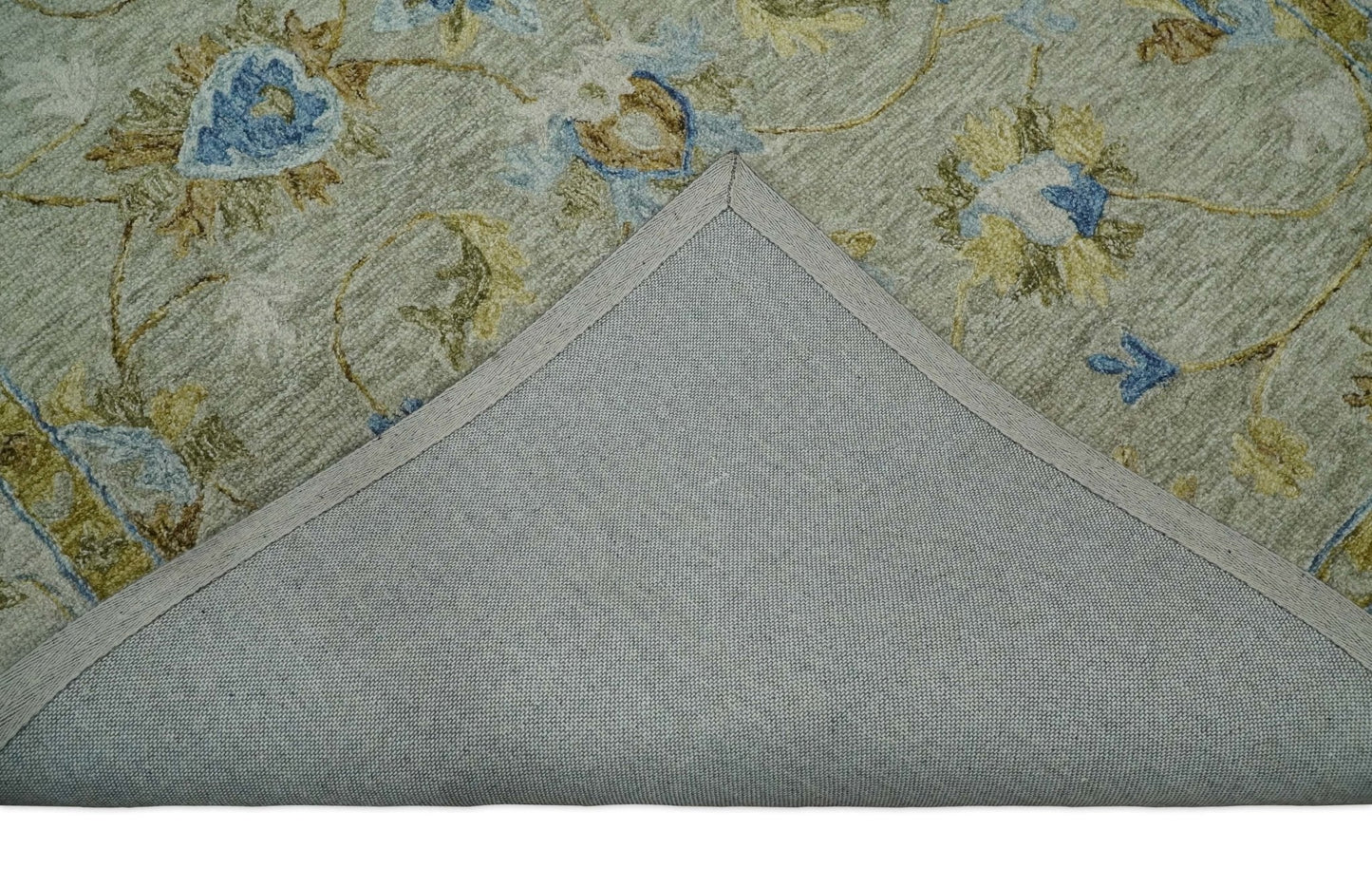 5x8 Hand Tufted Blue and Beige Multi Size Style Floral Wool Area Rug