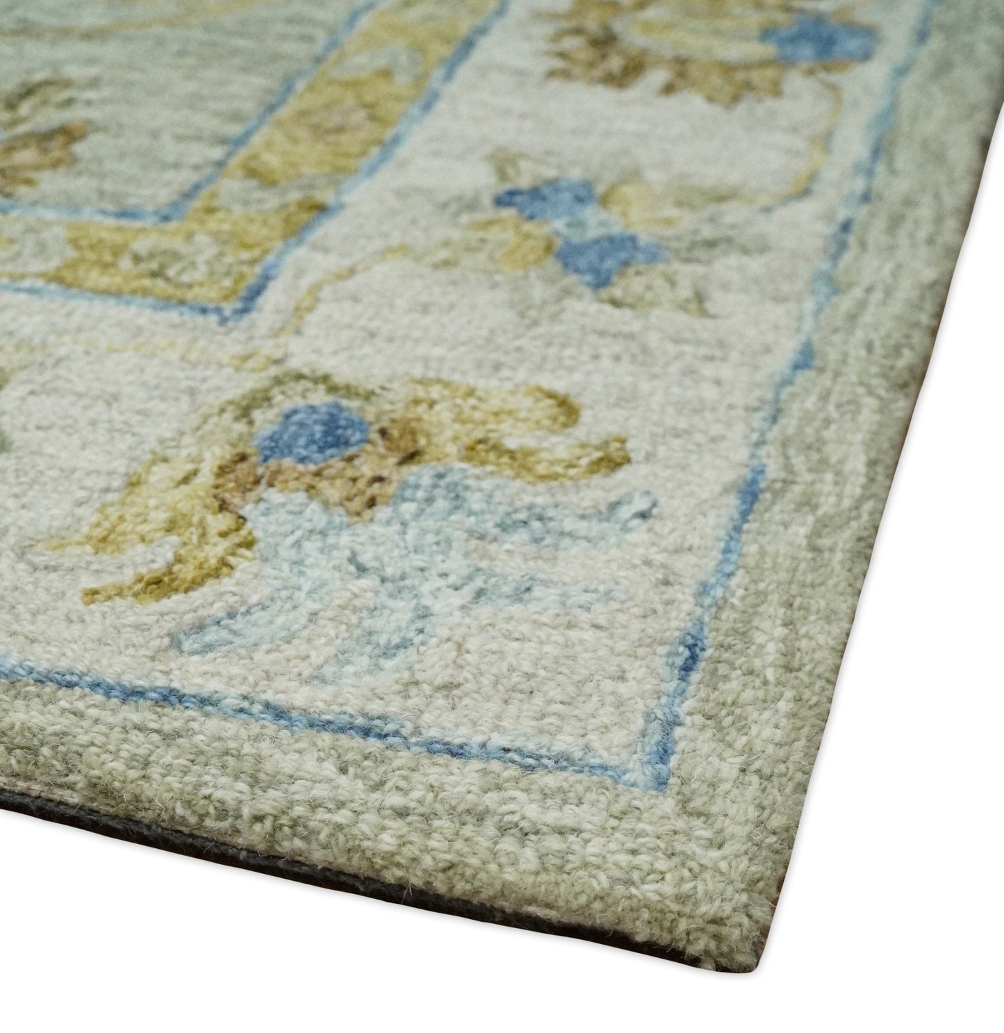 5x8 Hand Tufted Blue and Beige Multi Size Style Floral Wool Area Rug