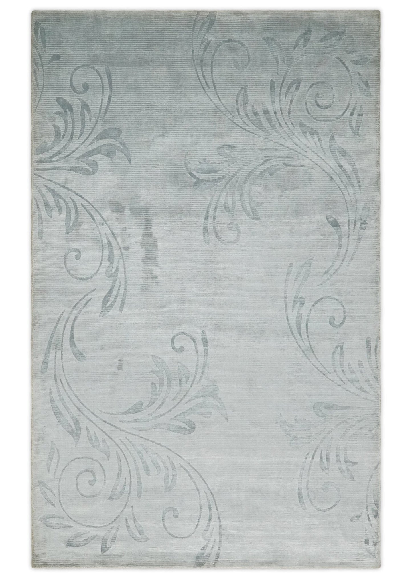 5x8 Hand Woven and hand carved Carved Silver and Gray Floral Art Silk Rug | KNT9