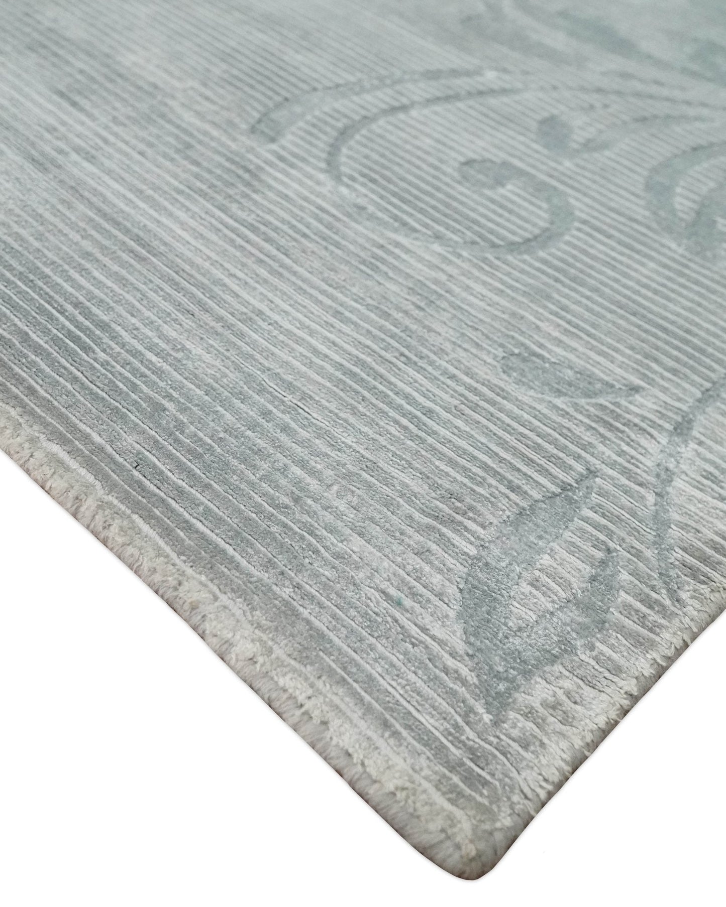 5x8 Hand Woven and hand carved Carved Silver and Gray Floral Art Silk Rug | KNT9