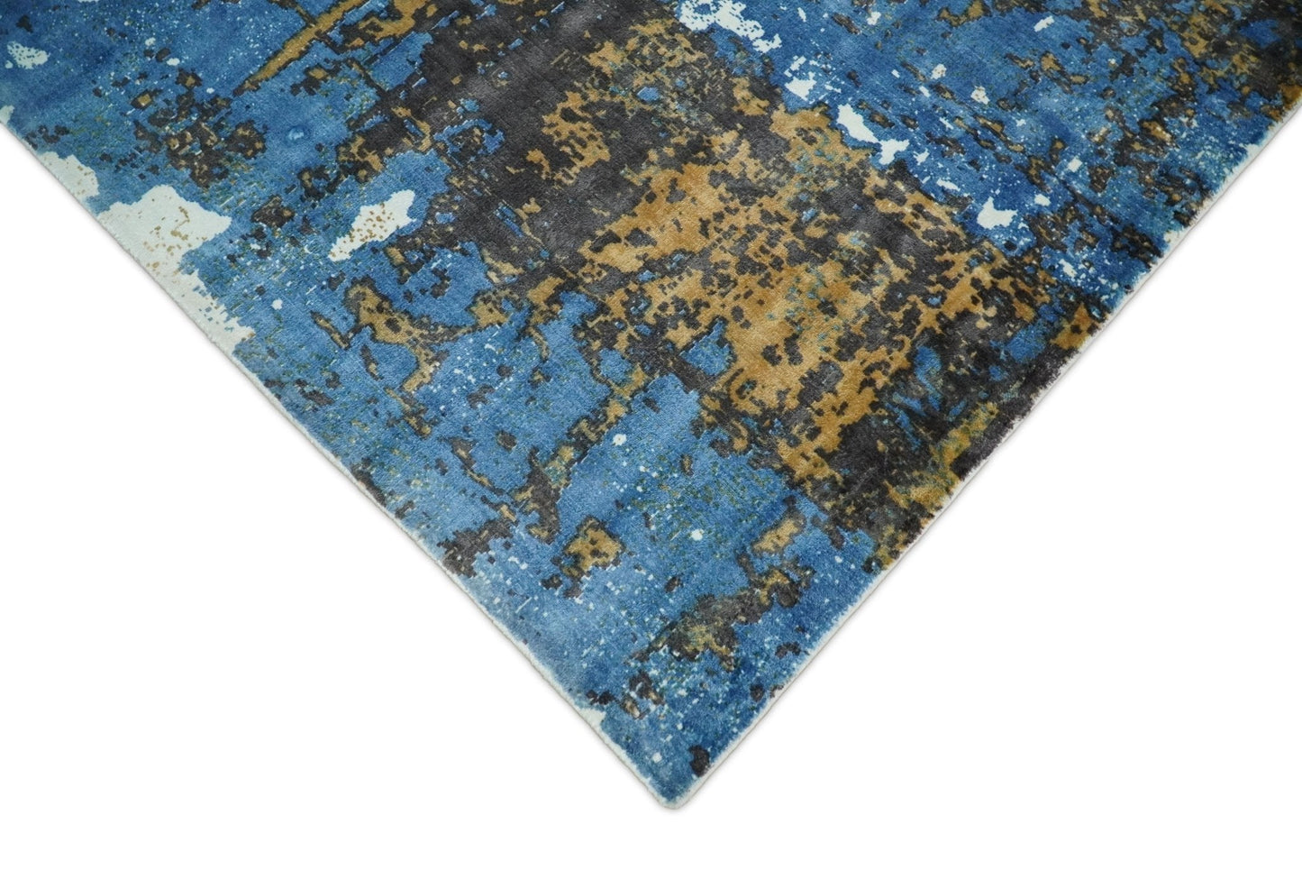 5.8x7.11 Modern Abstract Blue and Brown Rug made with Art Silk