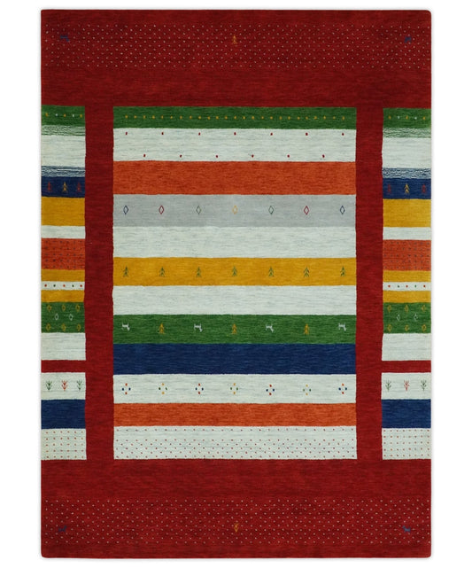 5x8 Rust and Multicolor Striped Wool Hand Woven Southwestern Lori Gabbeh Rug | KNT33