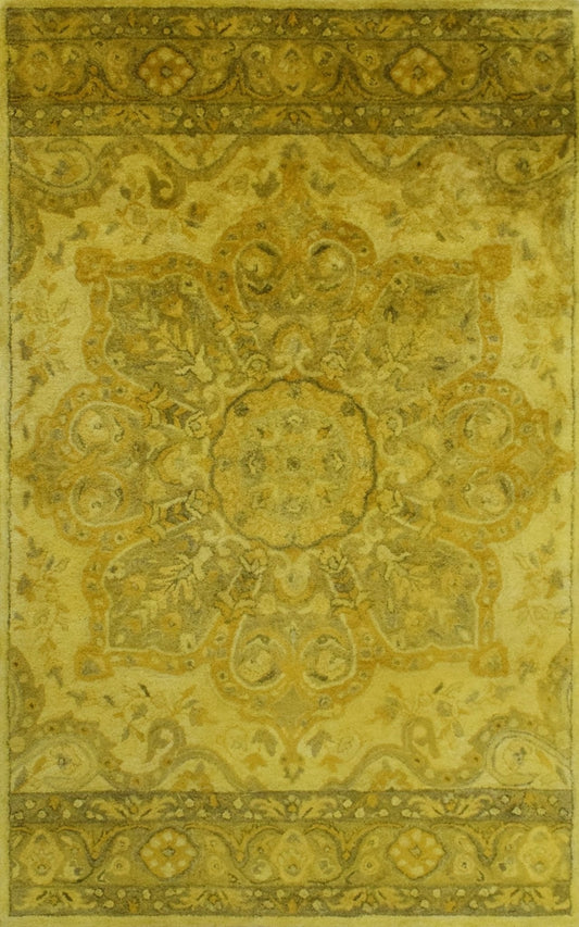 5x8 Gold Handmade Overdyed Wool Area Rug