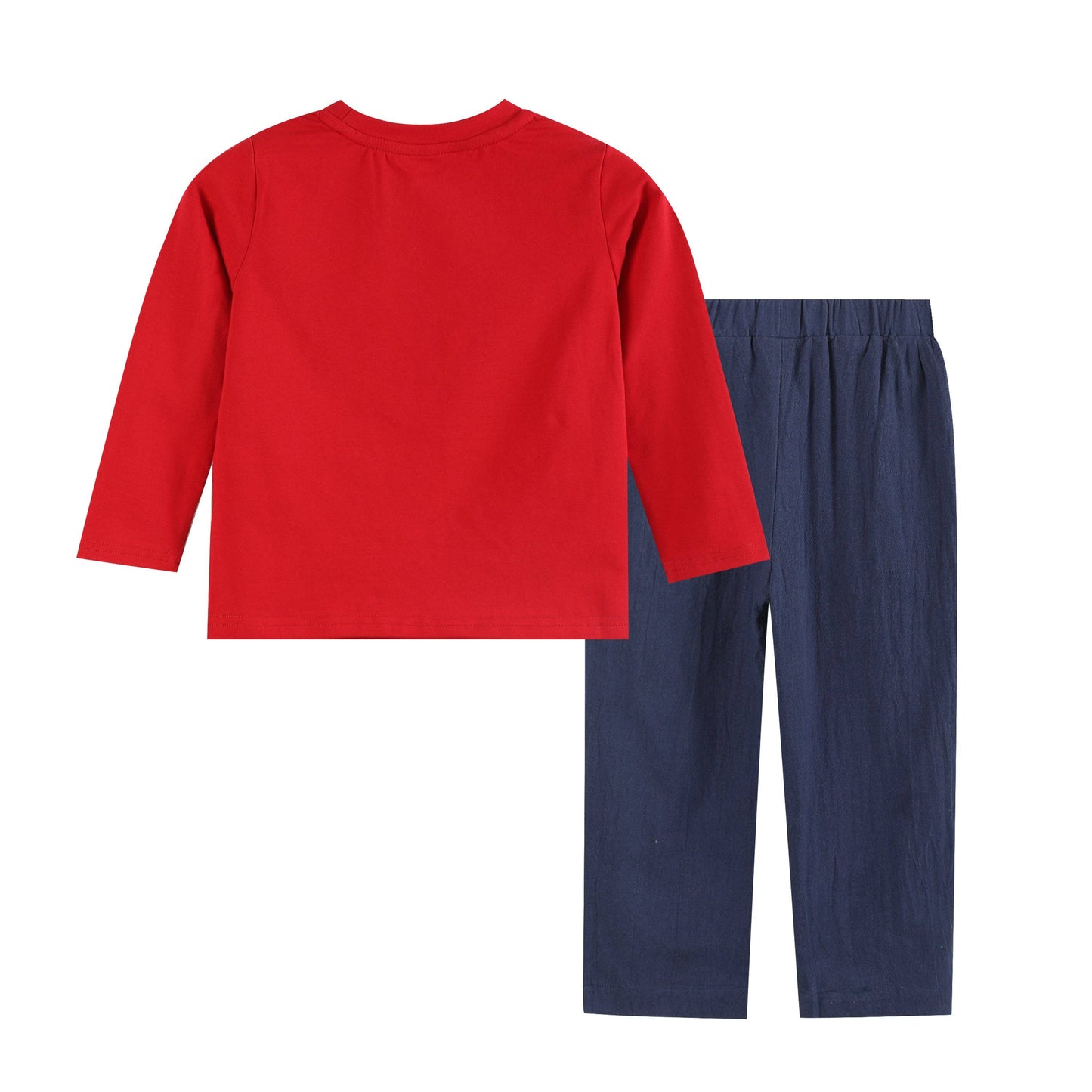 Lil Cactus - Red Santa Smocked Shirt and Navy Pants Set