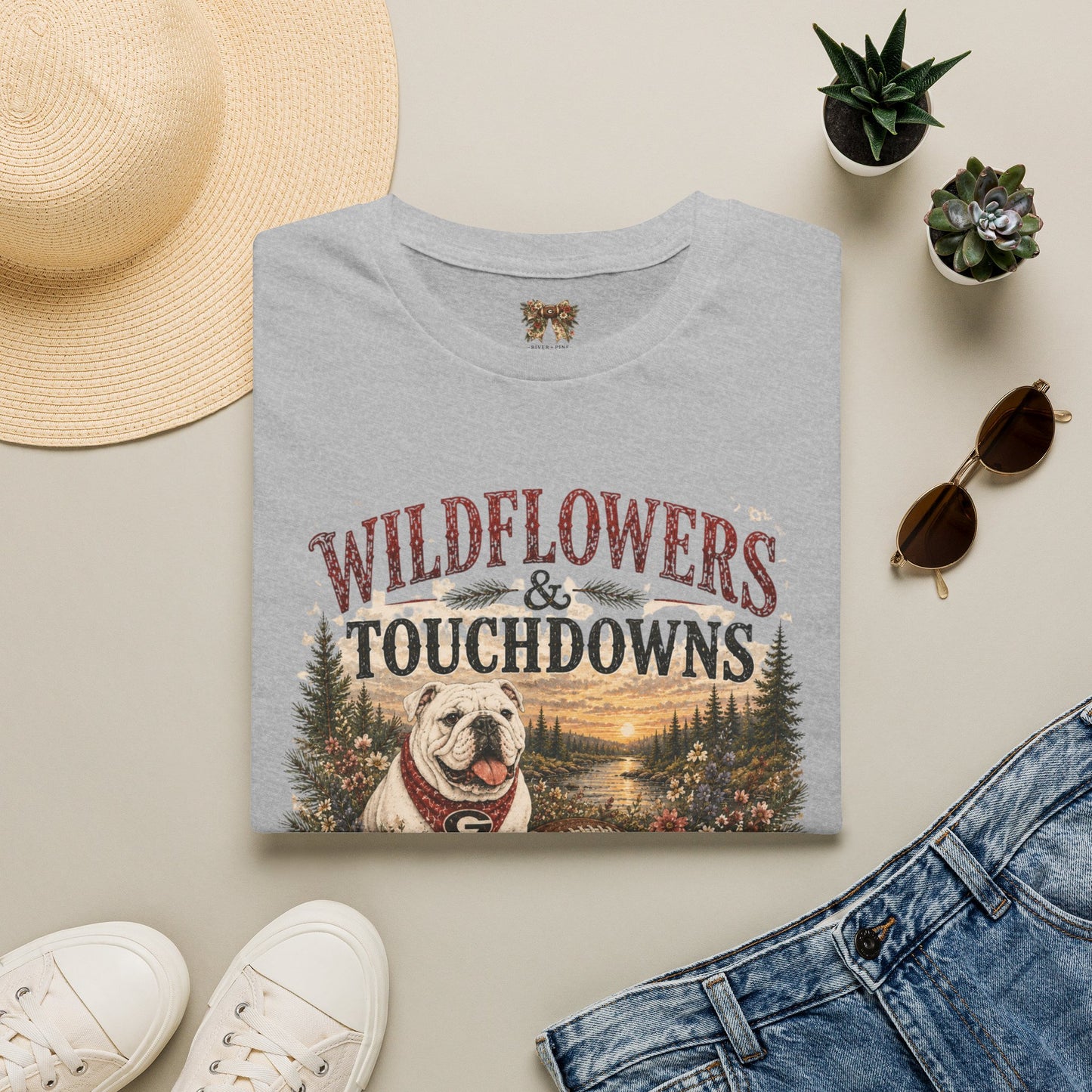 River + Pine -UGA Wildflowers & Touchdowns Womens T-shirt (front graphic only)