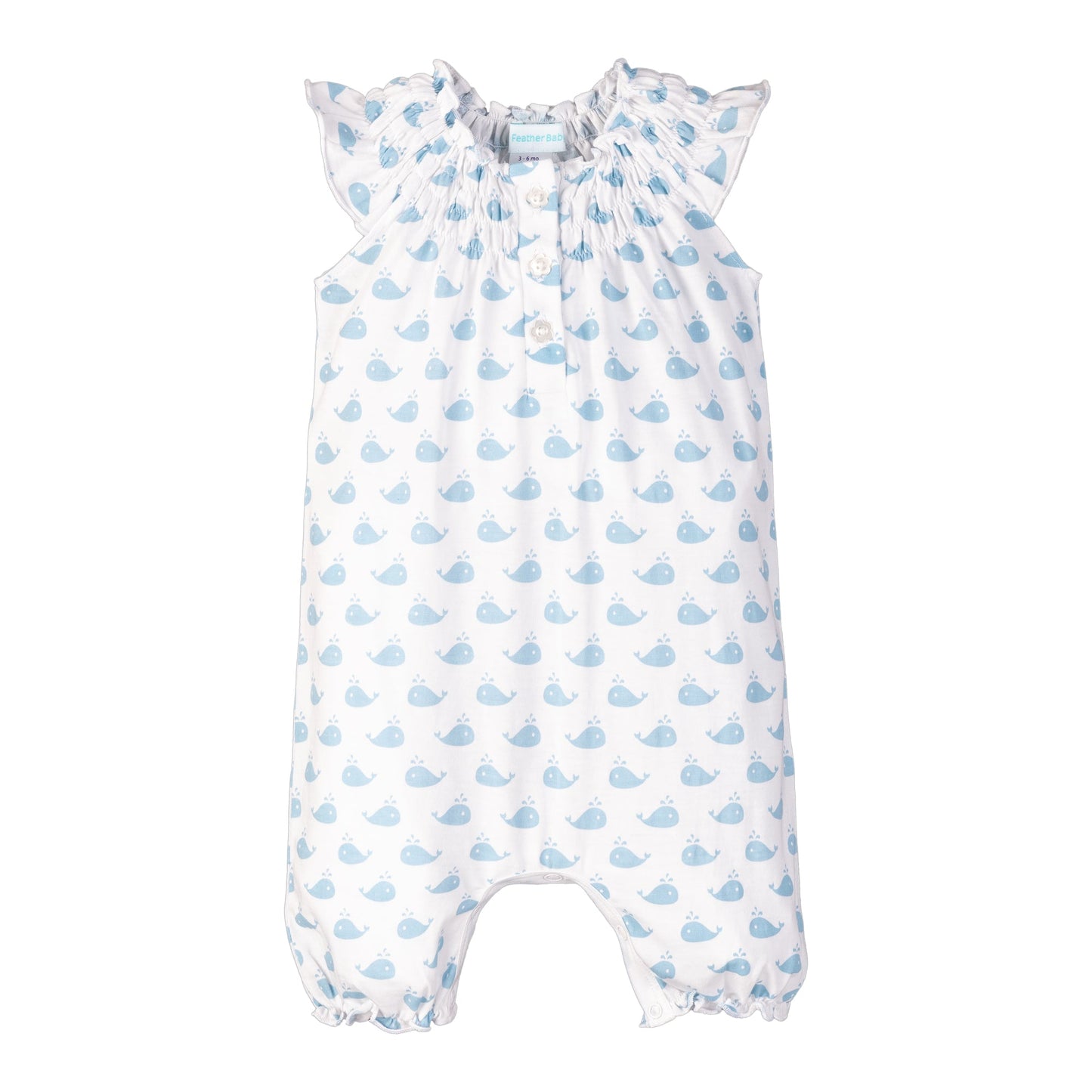 Angel-Sleeve Romper - Whale Spouts 100% Pima Cotton