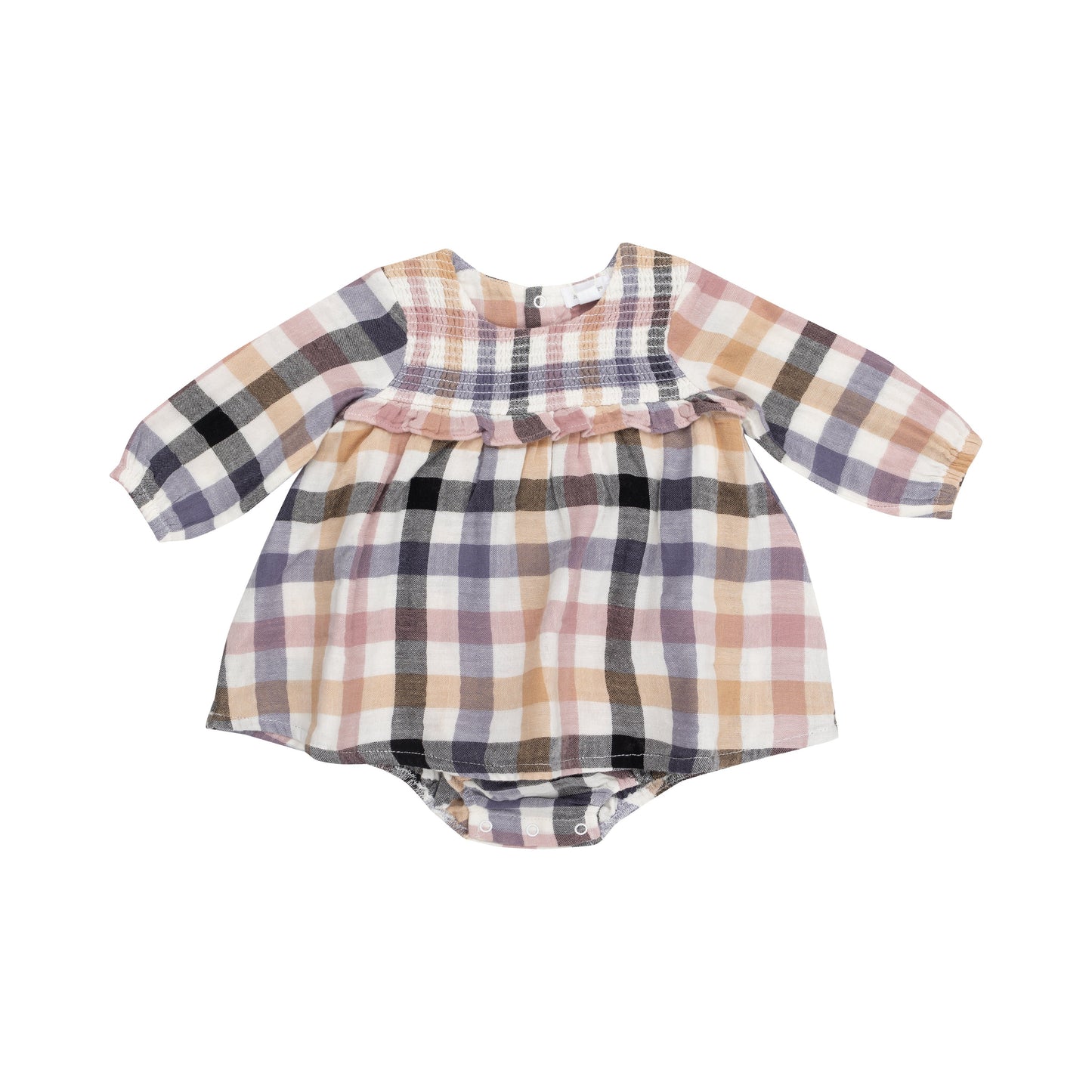 L/S Smocked Ruffle Bubble W/ Skirt - Harvest Plaid