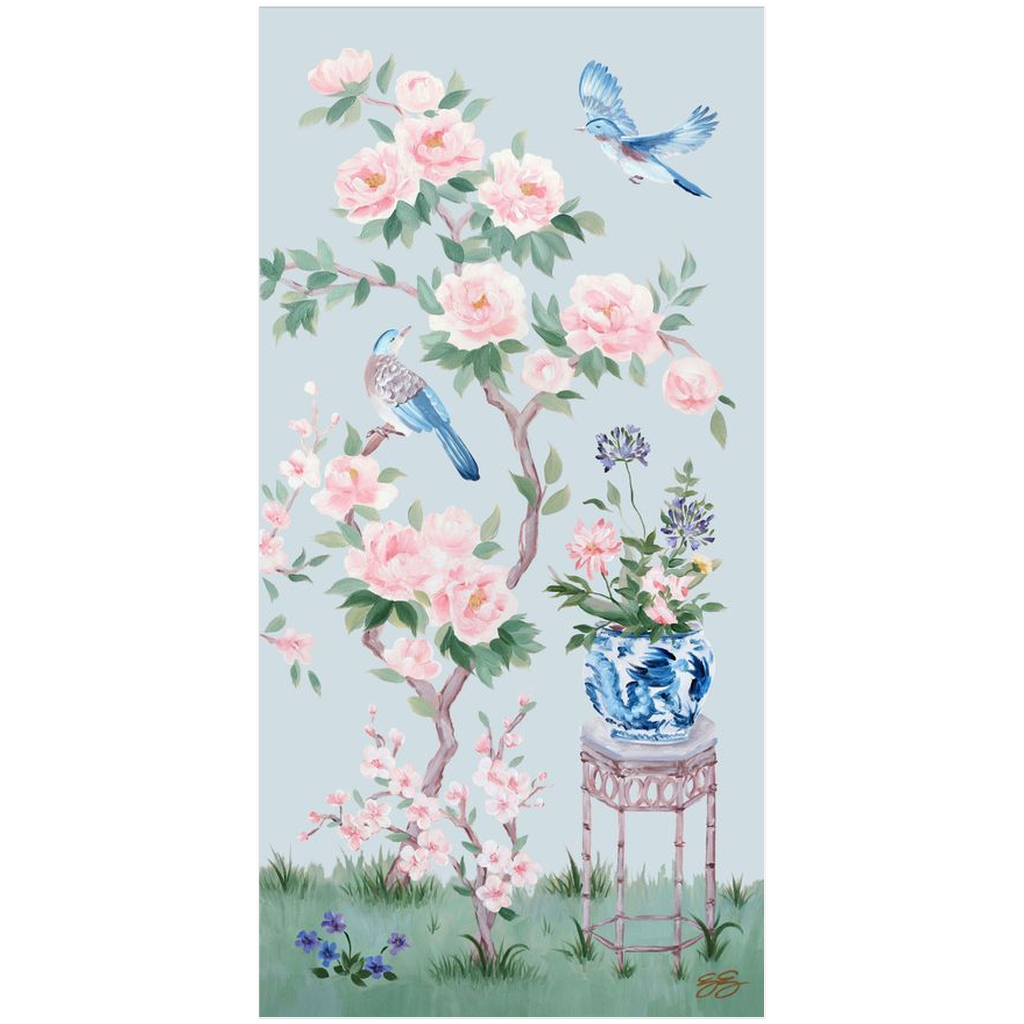 June, a blue chinoiserie fine art print on paper