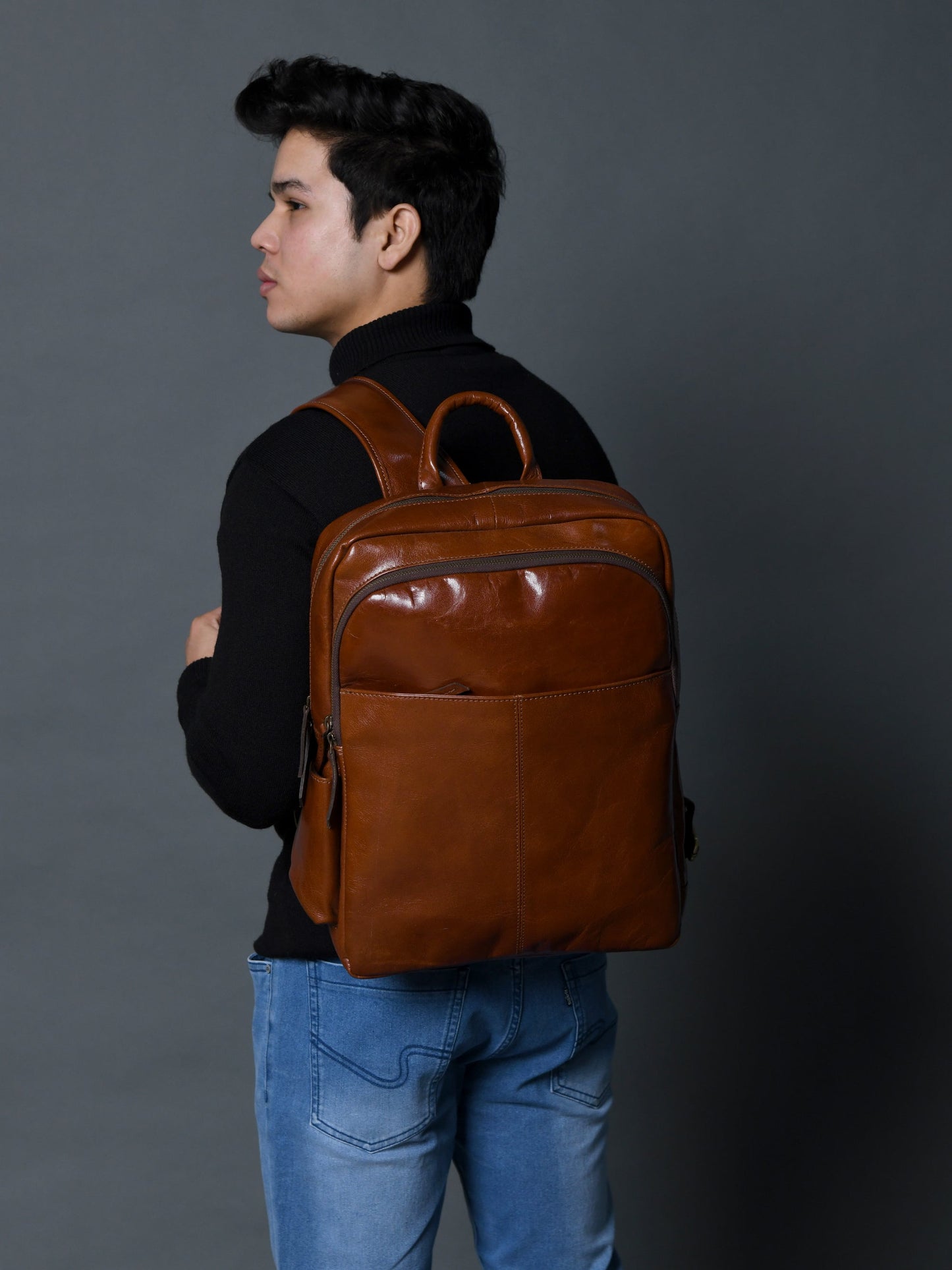 Luxury Italian Leather Backpack, Tan