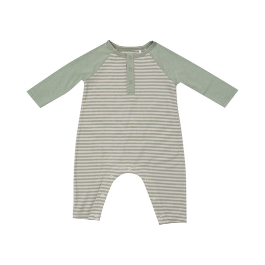 L/S Raglan Henley Romper - Desert Sage Stripe