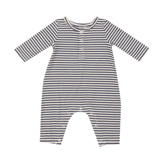 L/S Henley Romper - Footballs + Navy & Oat Stripe