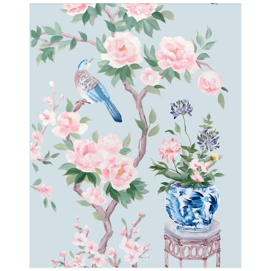 June (detail), a blue chinoiserie fine art print