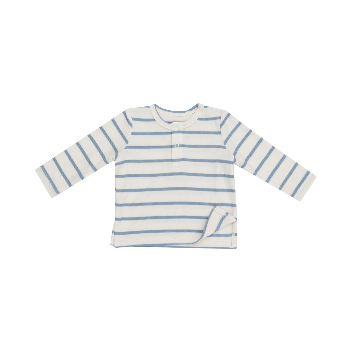 L/S Henley - Modal Rib Stripe - Glacier Lake