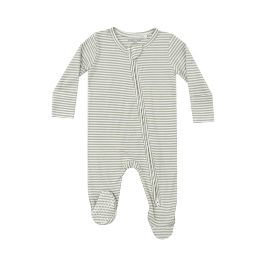 2 Way Zipper Footie - Desert Green Stripe