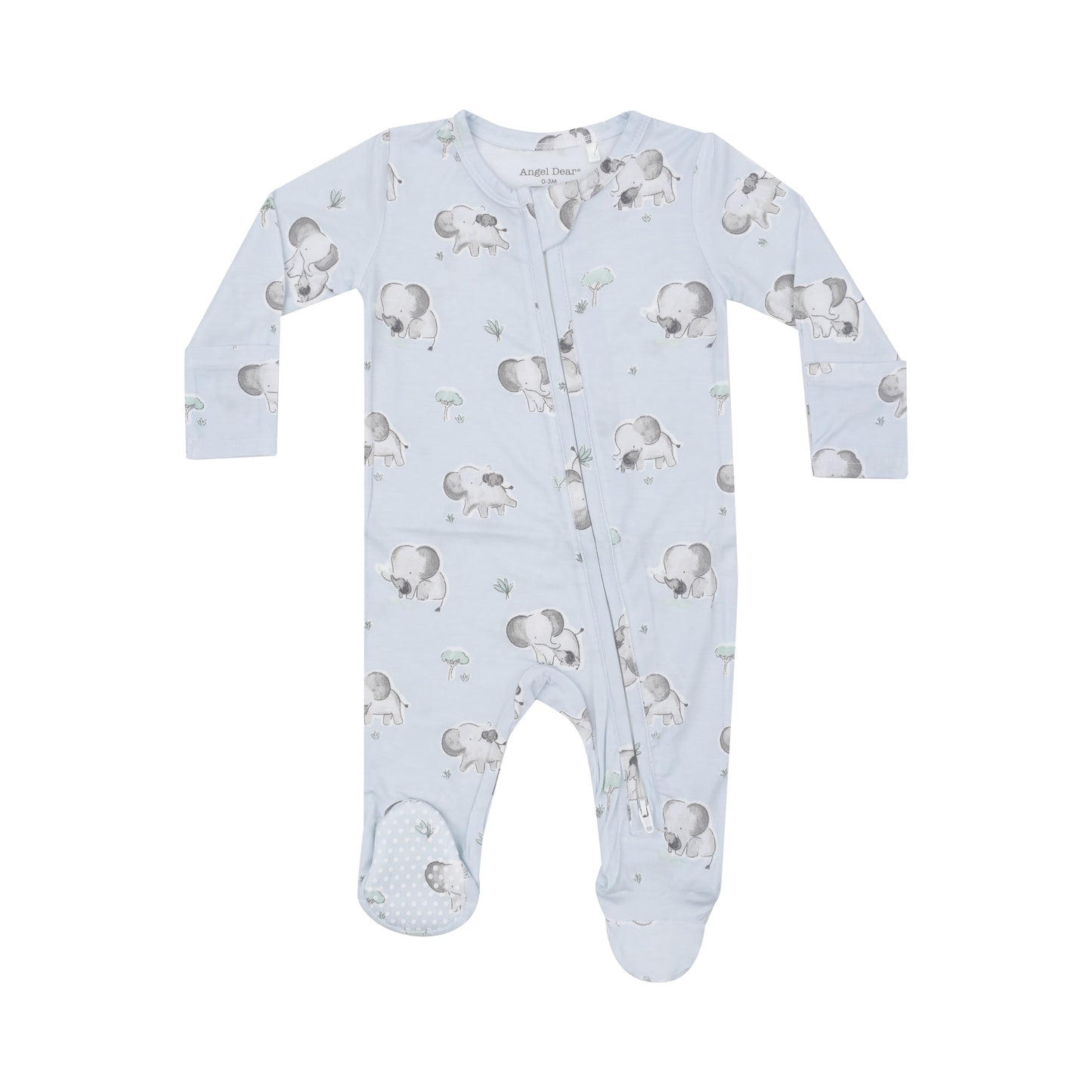 2 Way Zipper Footie - Gray Elephants - Blue