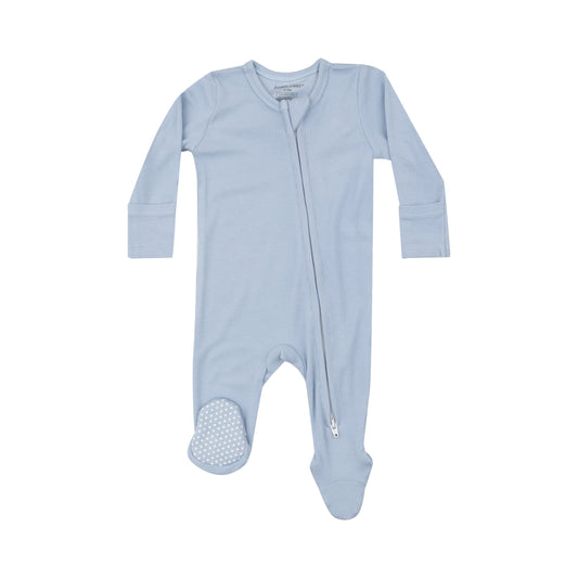 2 Way Zipper Footie - Solid Subdued Blue