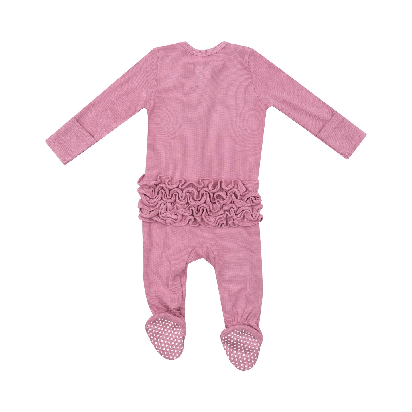 2 Way Zipper Ruffle Back Footie - Basic - Solid Wild Rose