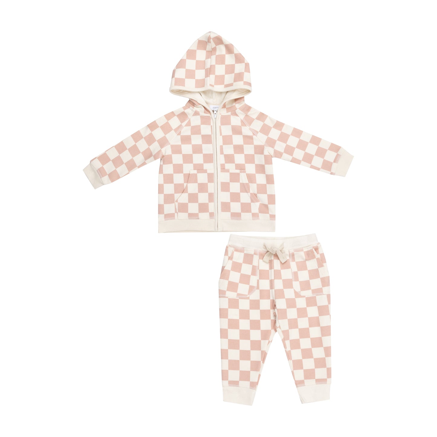 Hoodie And Jogger - French Terry Checkerboard Pink