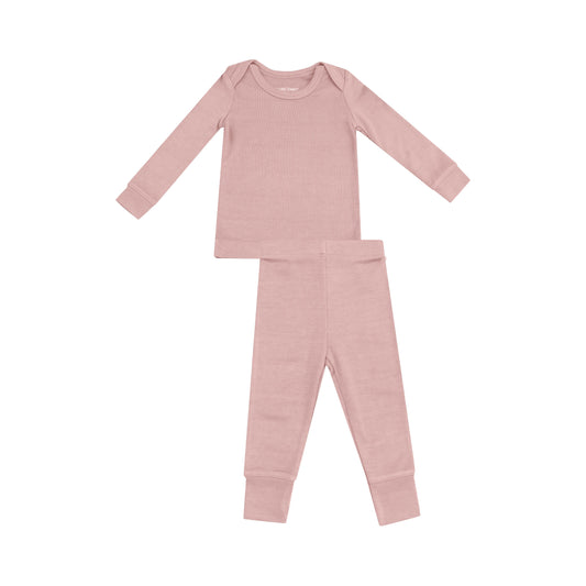 Rib Lounge Wear Set - Solid Silver Pink