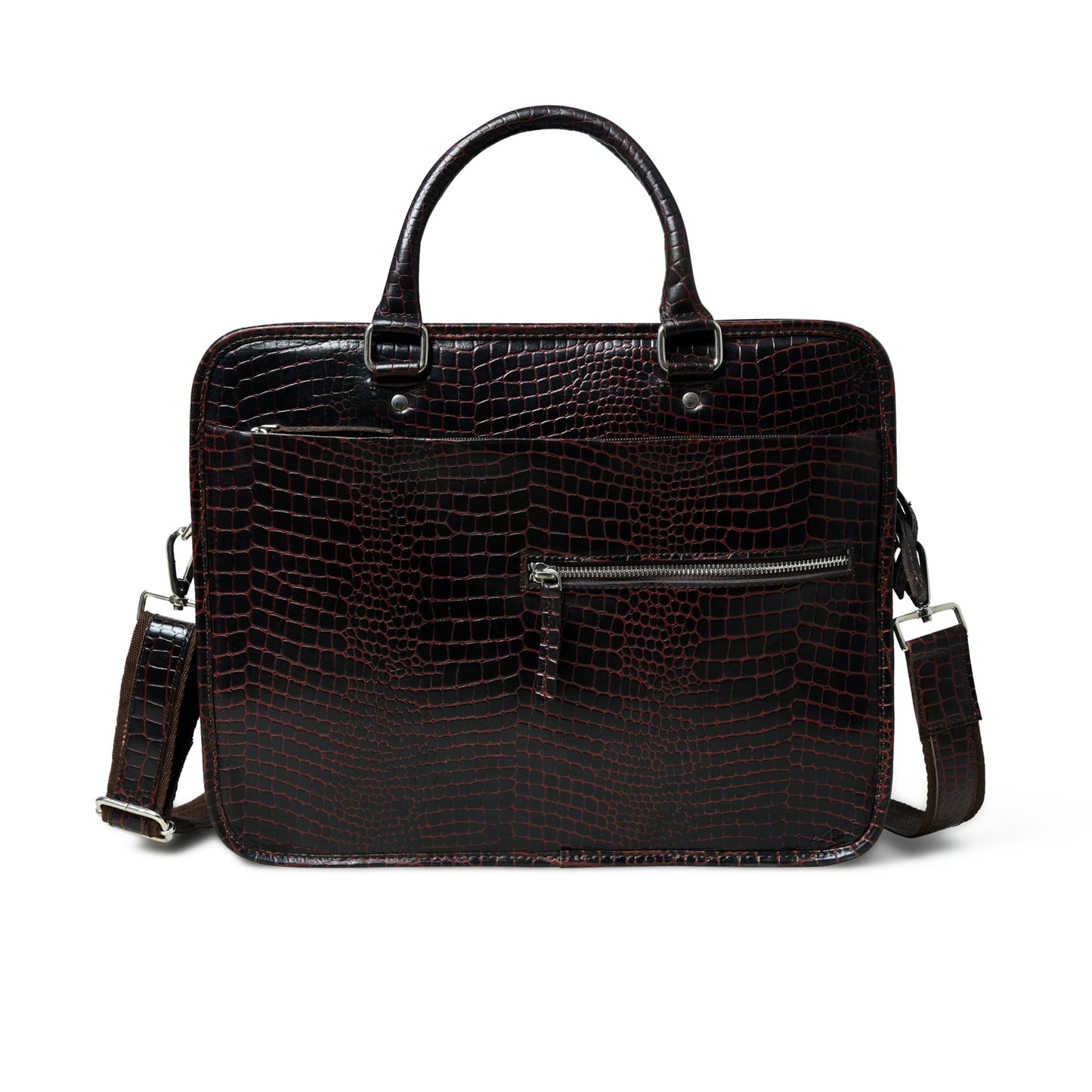 Croco Leather Computer Bag, Dark Brown