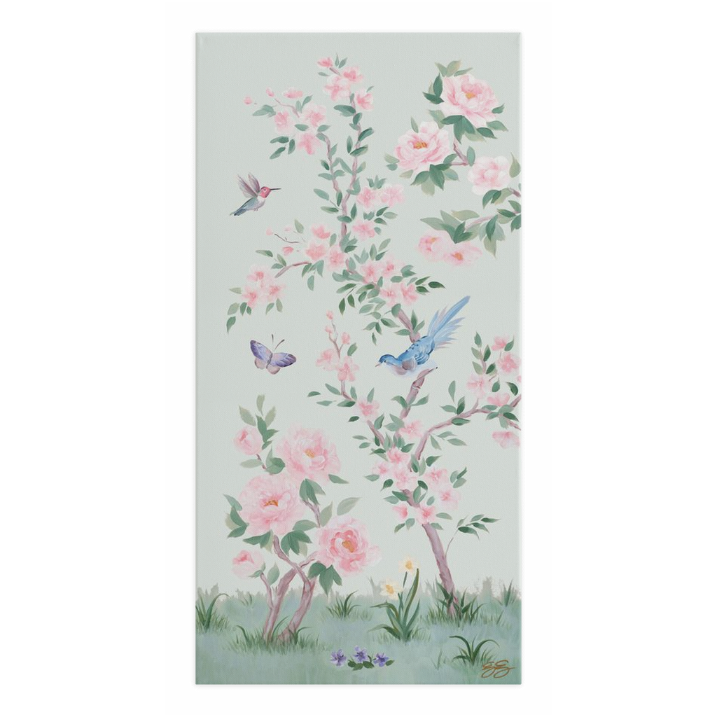 April, a green chinoiserie canvas wrap