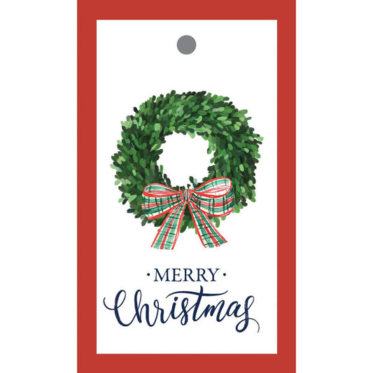 WH Hostess Social Stationery - Full-Color Gift Tags | Wreath with Tartan Bow