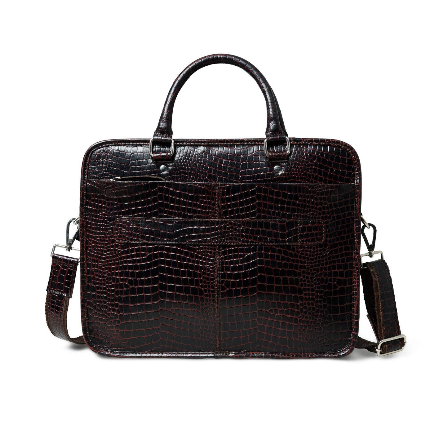 Croco Leather Computer Bag, Dark Brown