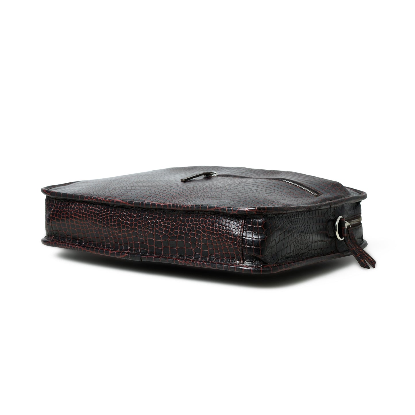 Croco Leather Computer Bag, Dark Brown