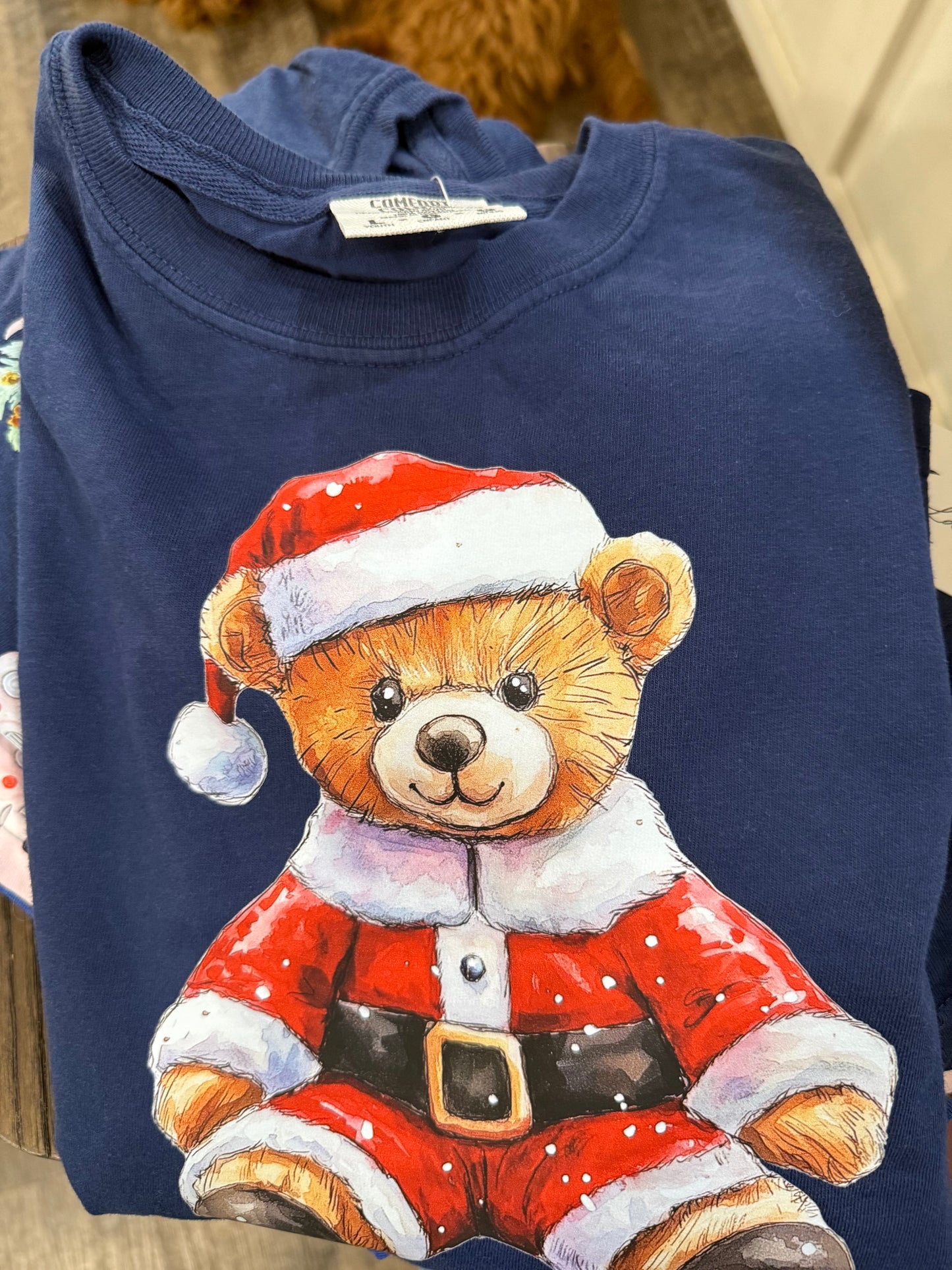 Navy Youth Comfort Color Short Sleeve Santa Bear Tee